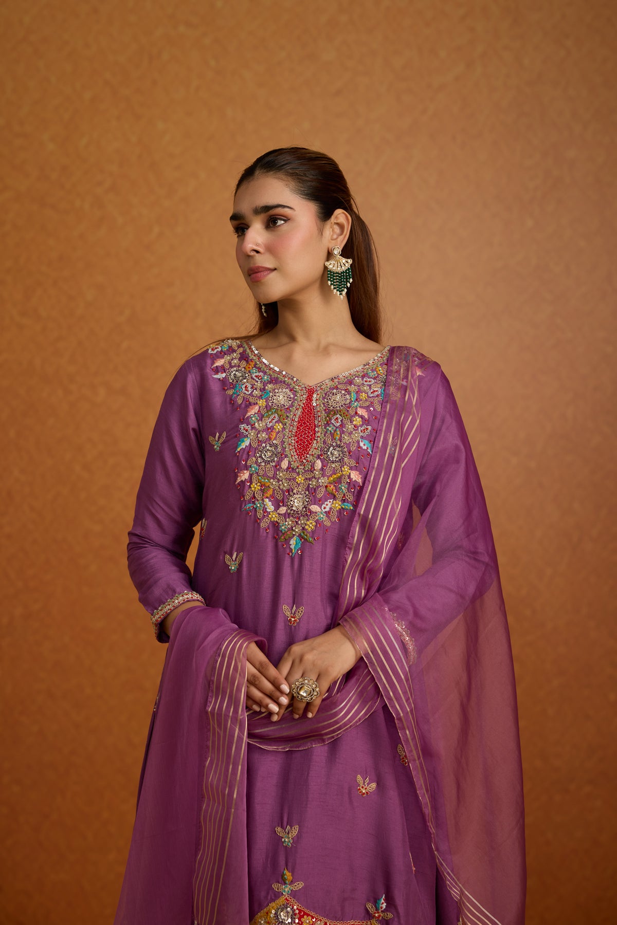 Purple Majesty Embellished Raw Silk Pant Set