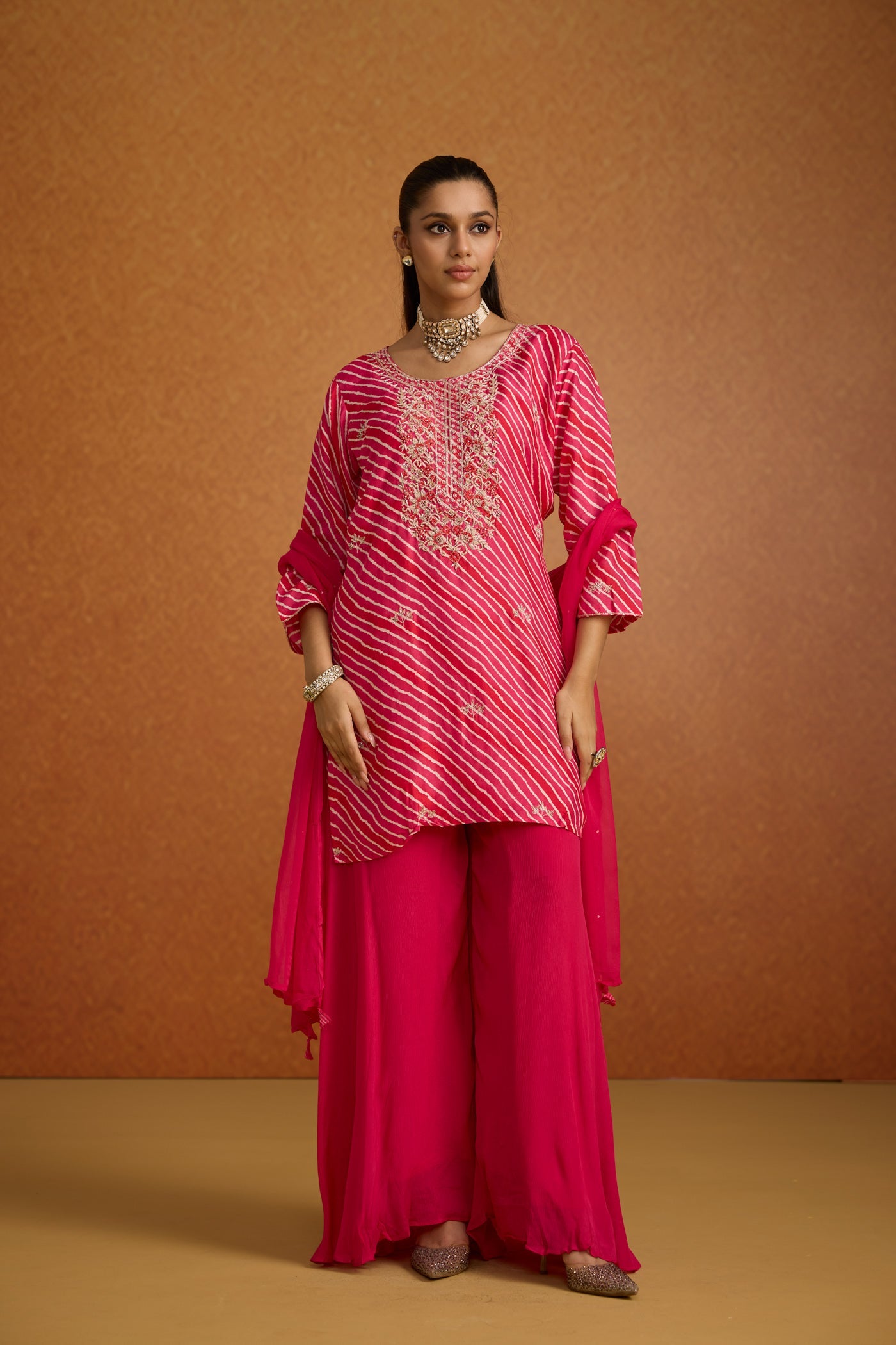 Rani Pink Embellished Crepe Silk Palazzo Set