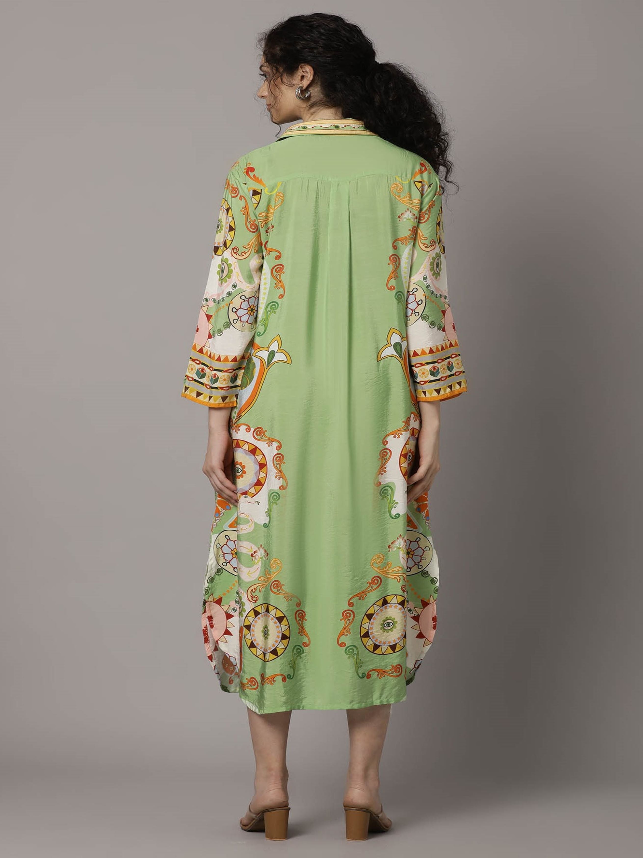 Green Digital Printed Premium Silk Dress