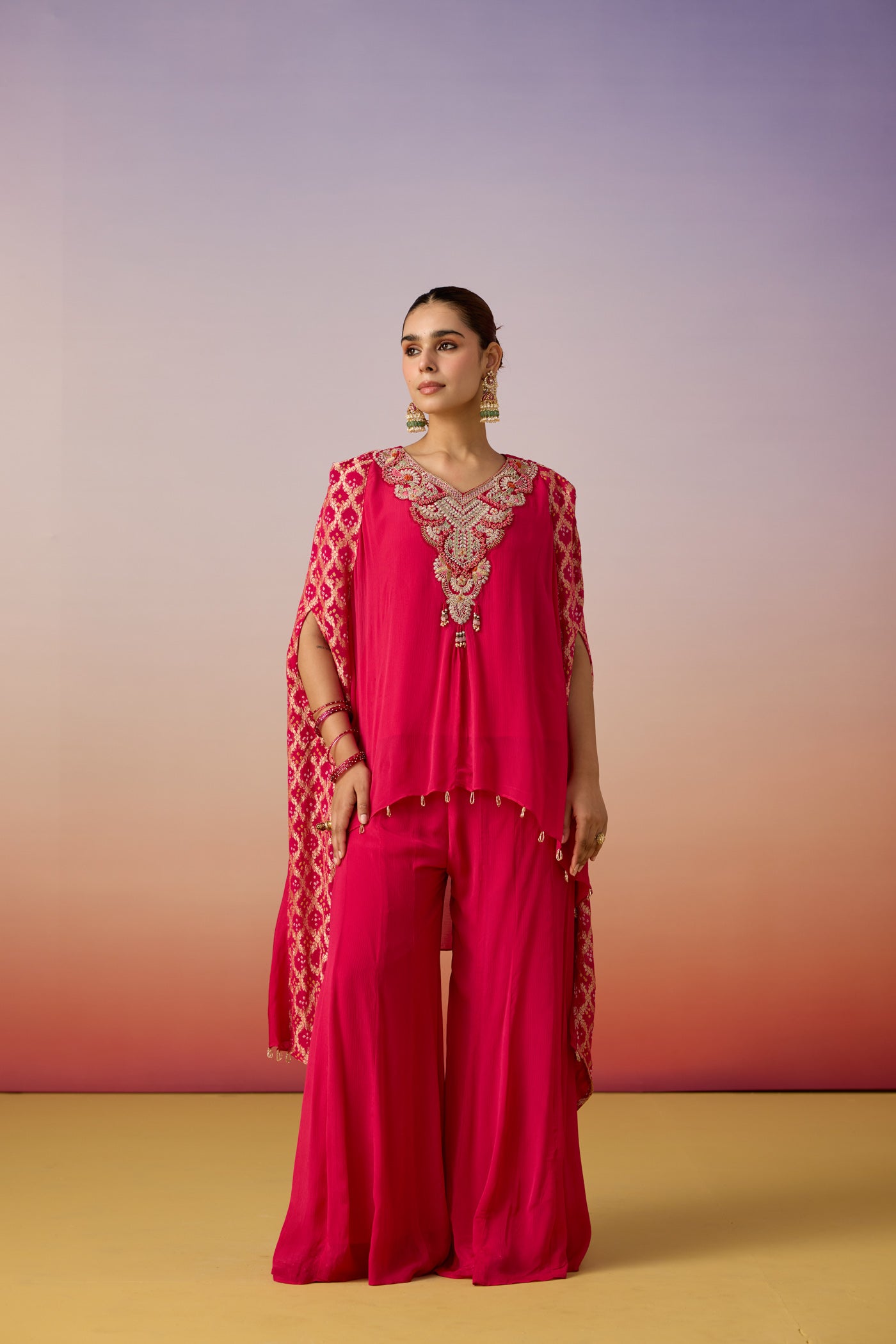 Rani Pink Embellished Georgette Palazzo Set
