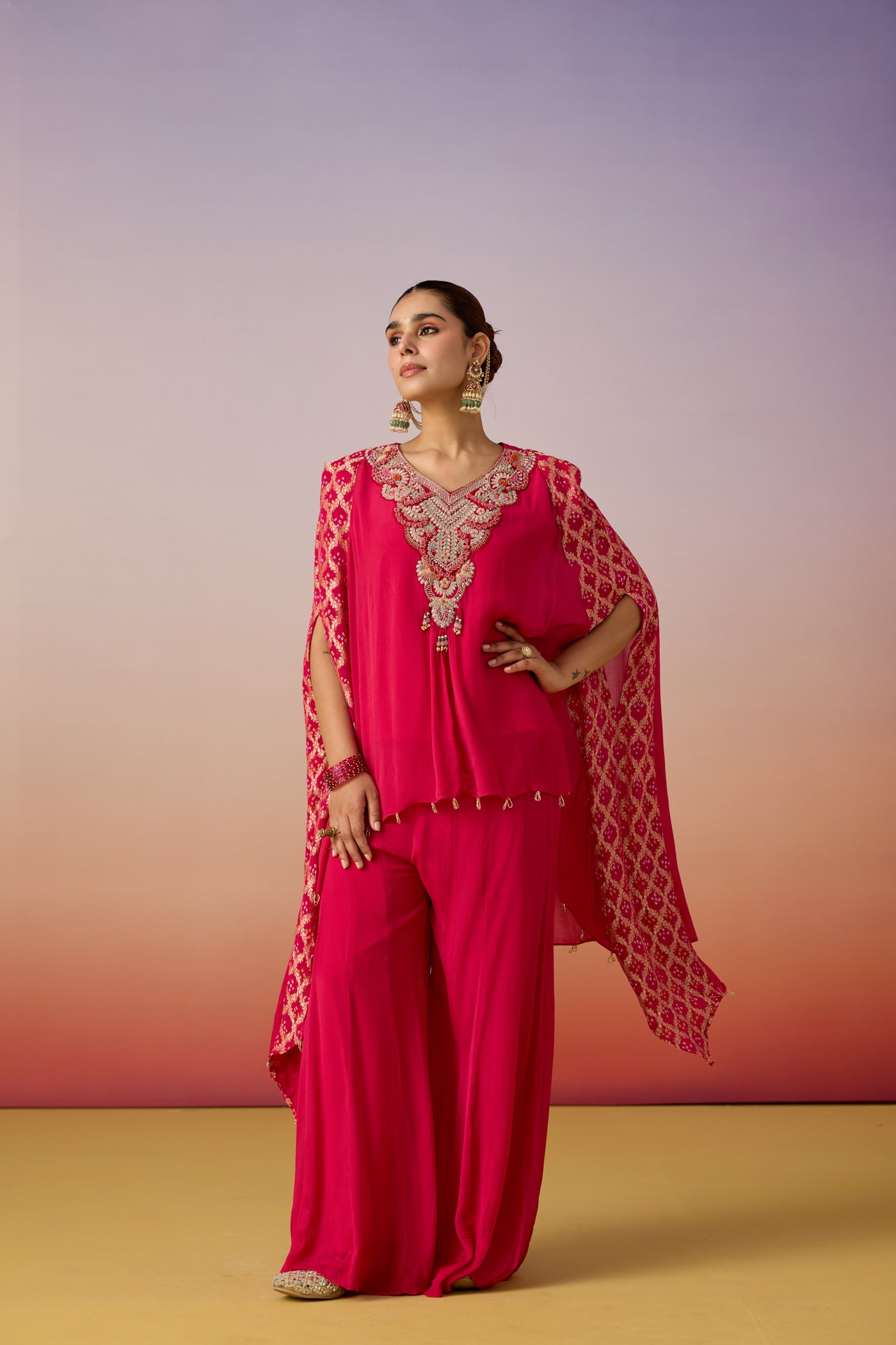 Rani Pink Embellished Georgette Palazzo Set