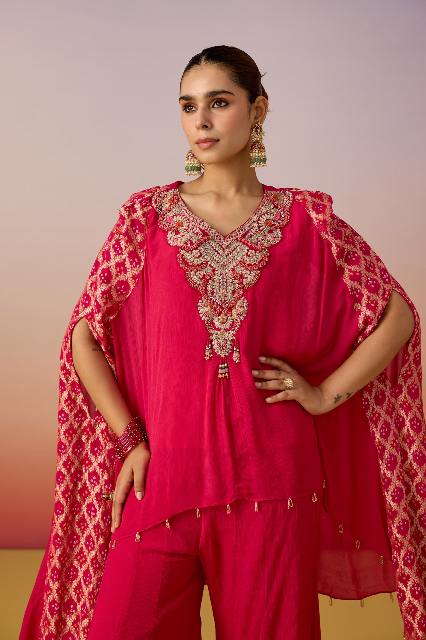 Rani Pink Embellished Georgette Palazzo Set