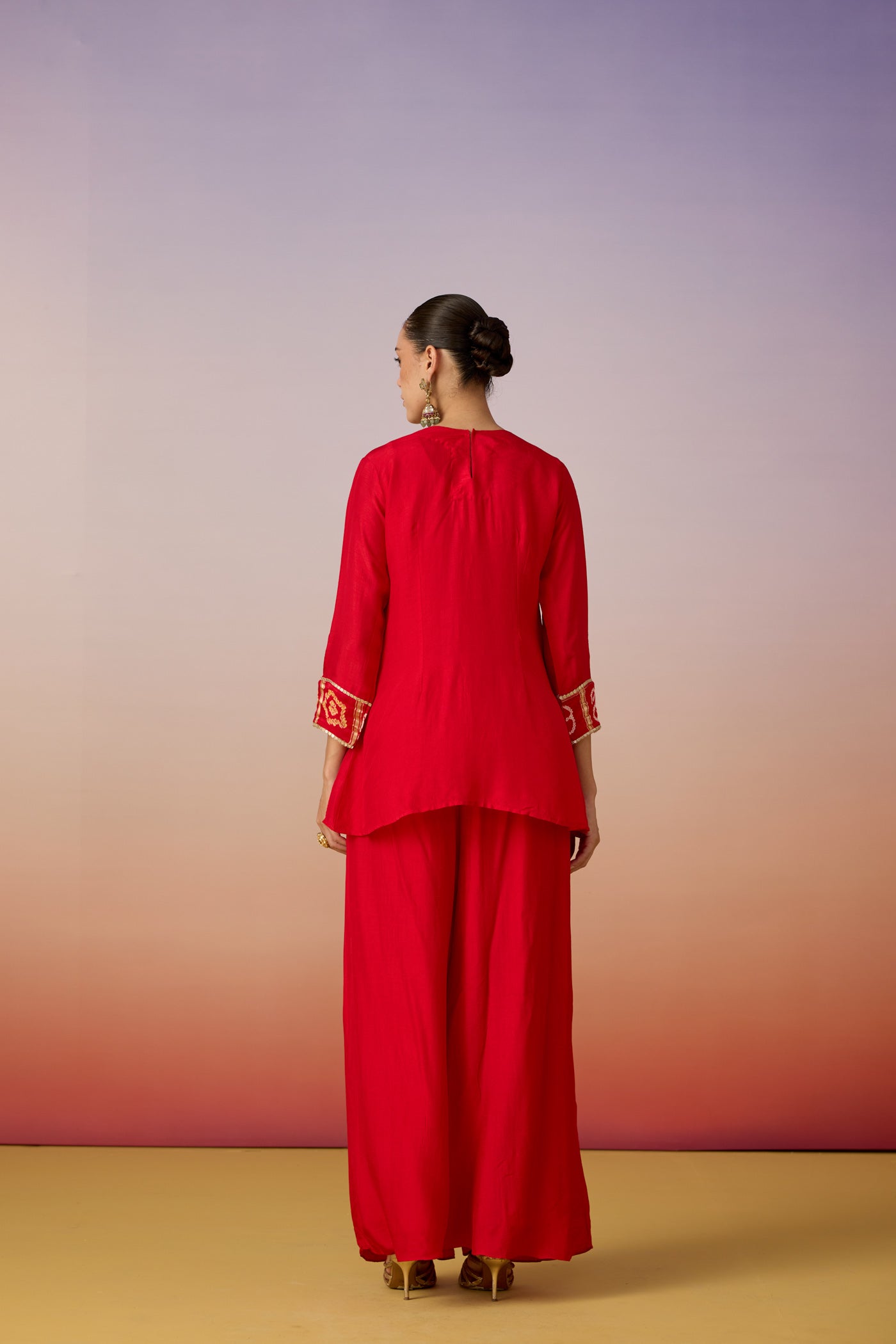Vermilion Embellished Raw Silk Palazzo Set