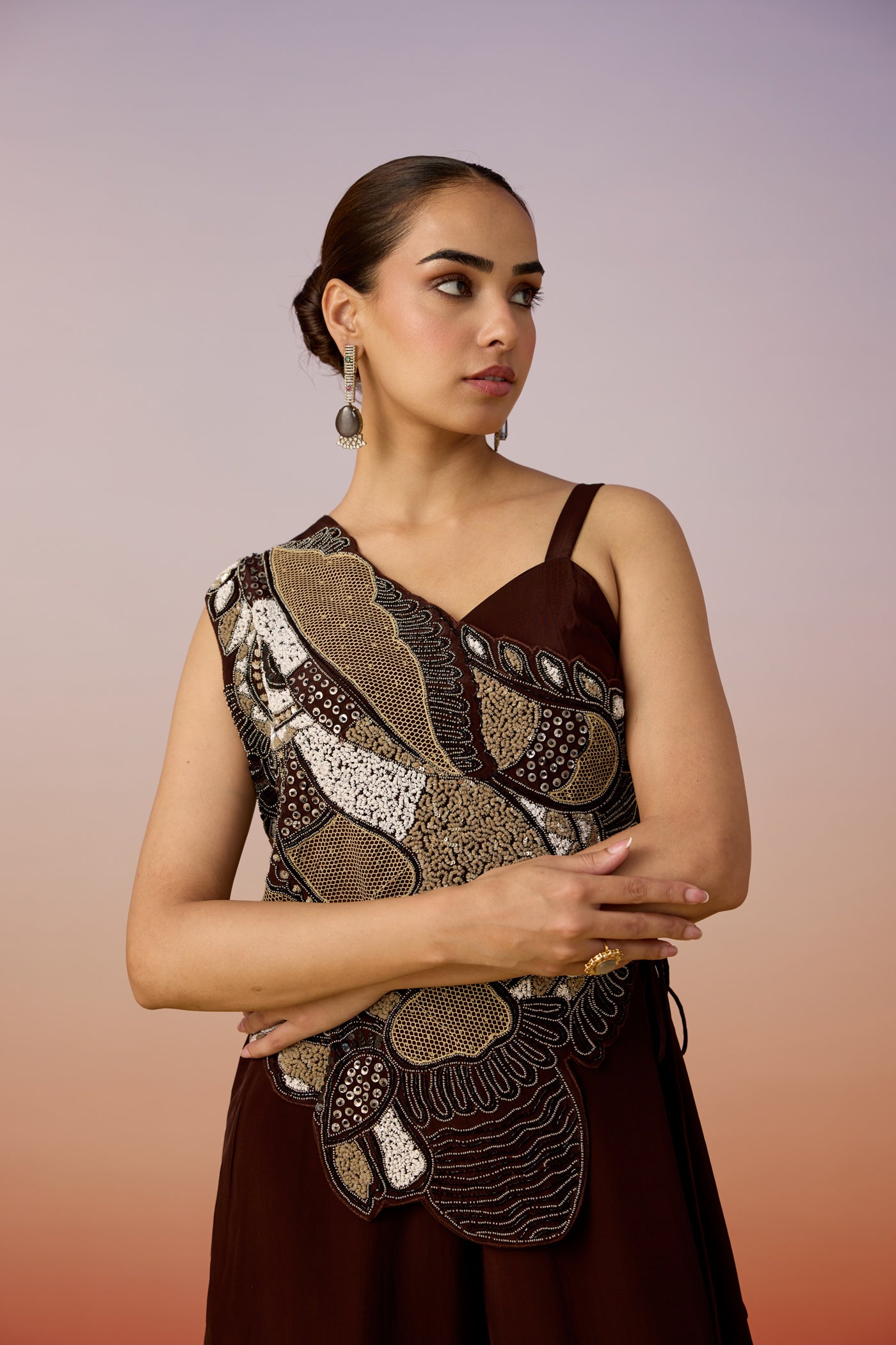 Espresso Embellished Crepe Silk Jumpsuit