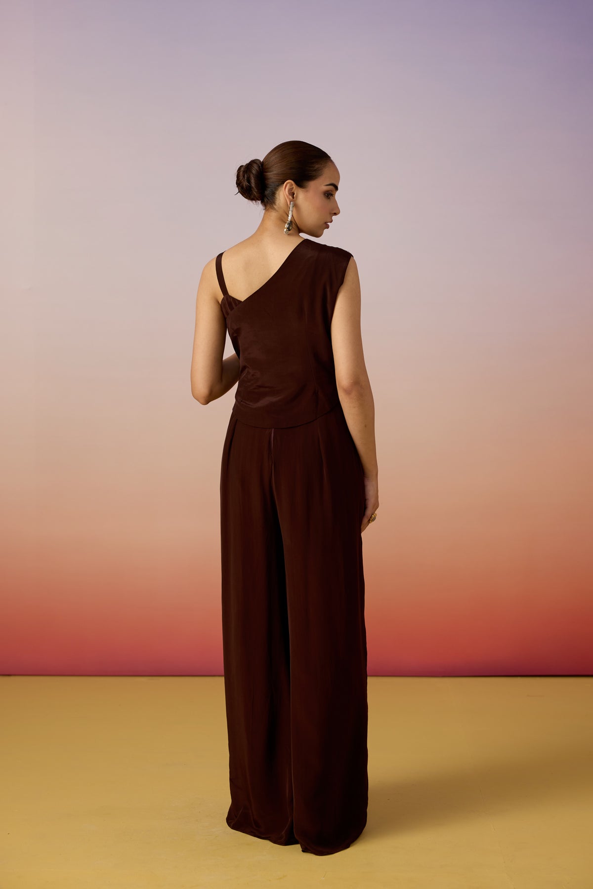 Espresso Embellished Crepe Silk Jumpsuit