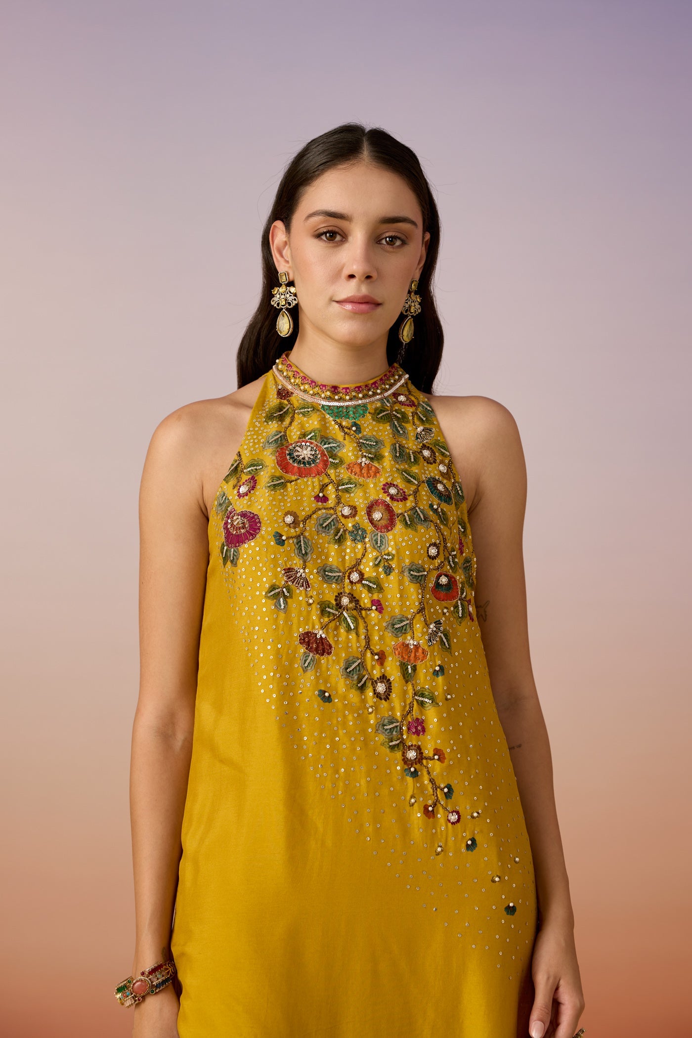 Amber Yellow Embellished Premium Silk Kurta Set