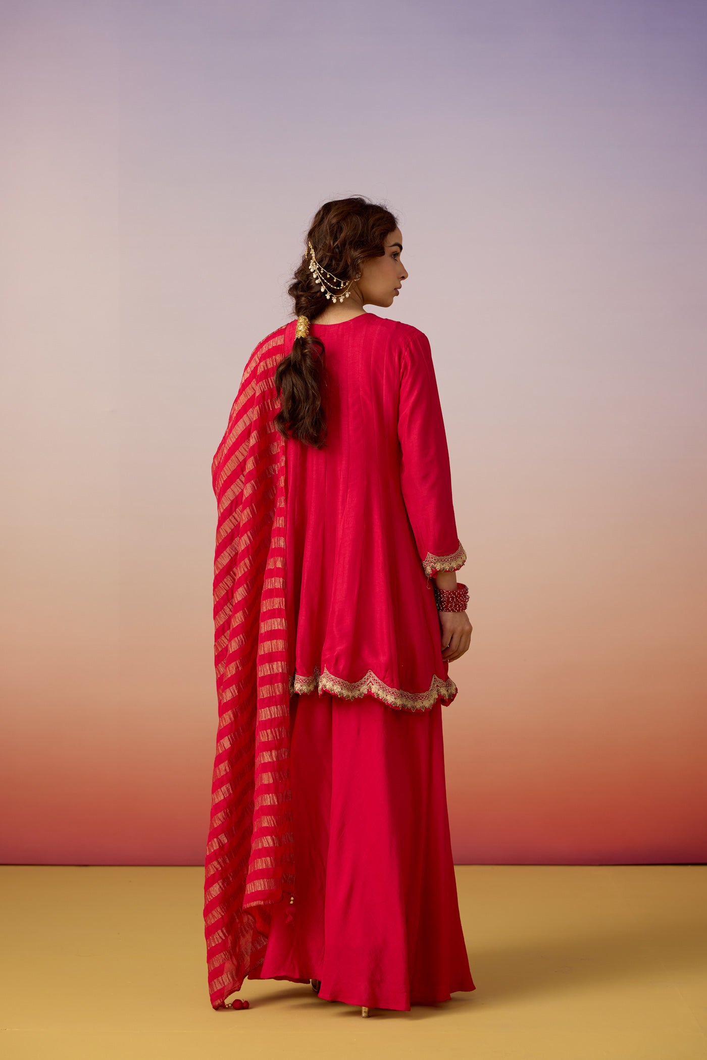 Fuchsia Grace Embellished Premium Silk Palazzo Set