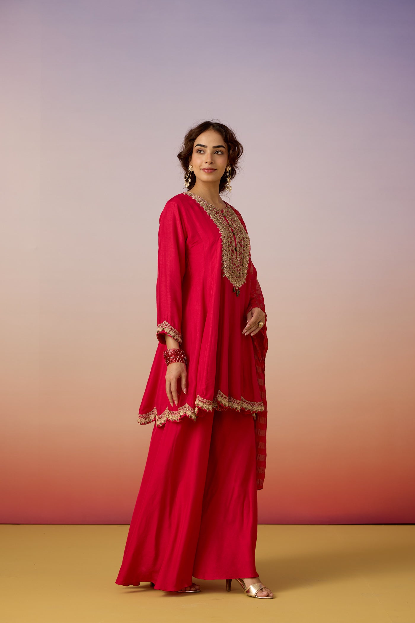 Fuchsia Grace Embellished Premium Silk Palazzo Set
