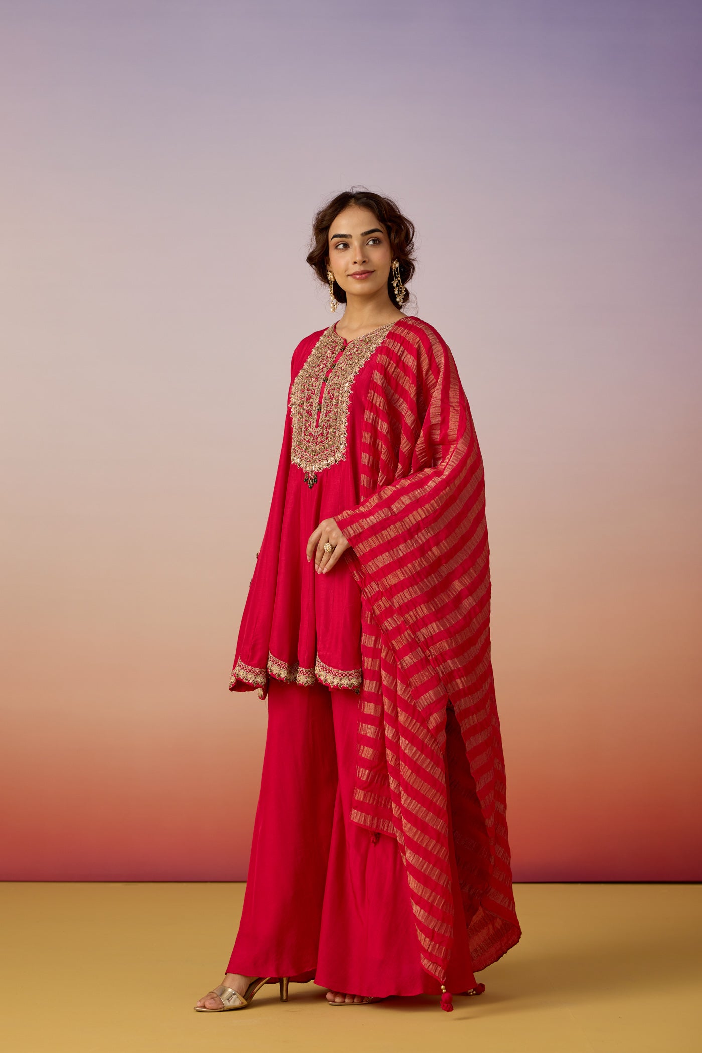 Fuchsia Grace Embellished Premium Silk Palazzo Set