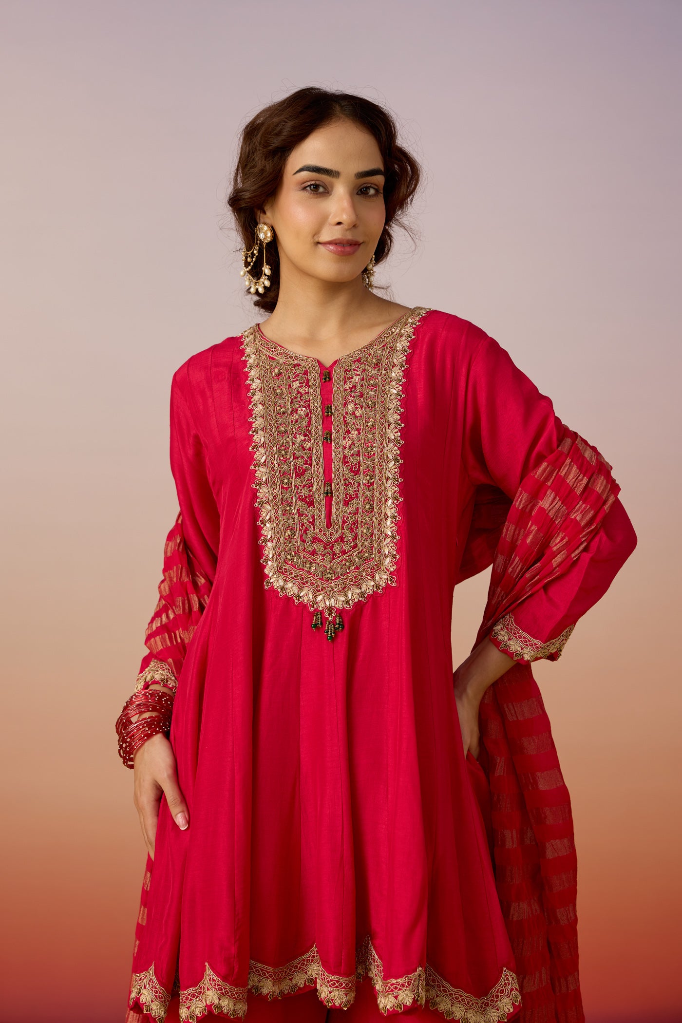 Fuchsia Grace Embellished Premium Silk Palazzo Set