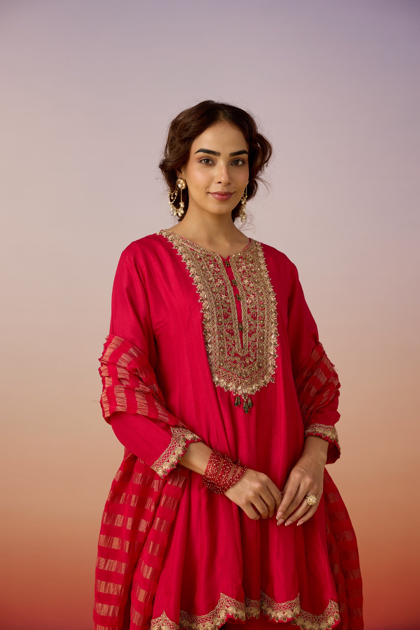 Fuchsia Grace Embellished Premium Silk Palazzo Set