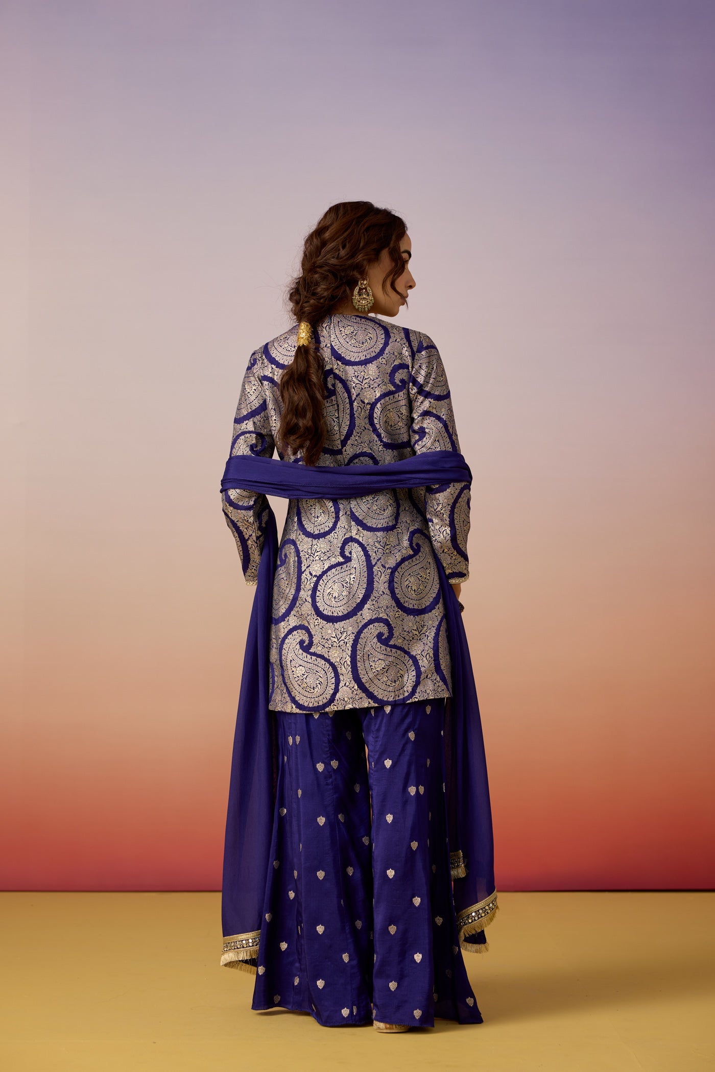 Royal Blue Embellished  Brocade Silk Palazzo Set