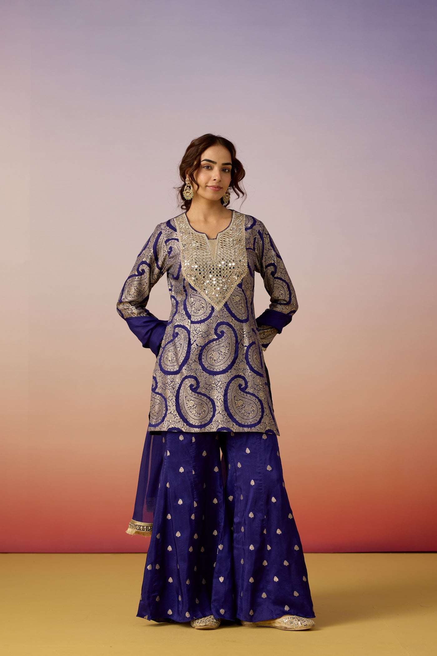 Royal Blue Embellished  Brocade Silk Palazzo Set