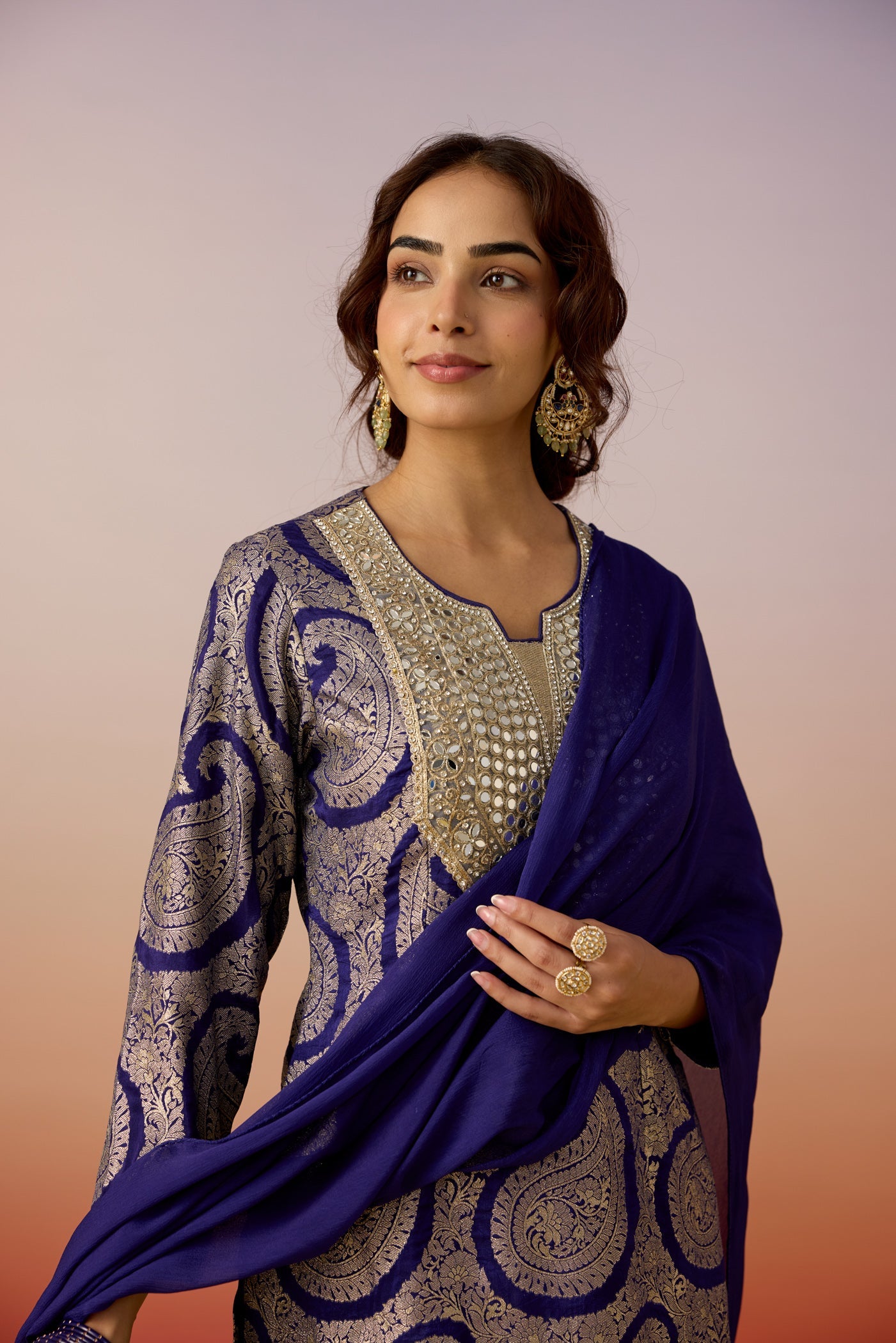 Royal Blue Embellished  Brocade Silk Palazzo Set
