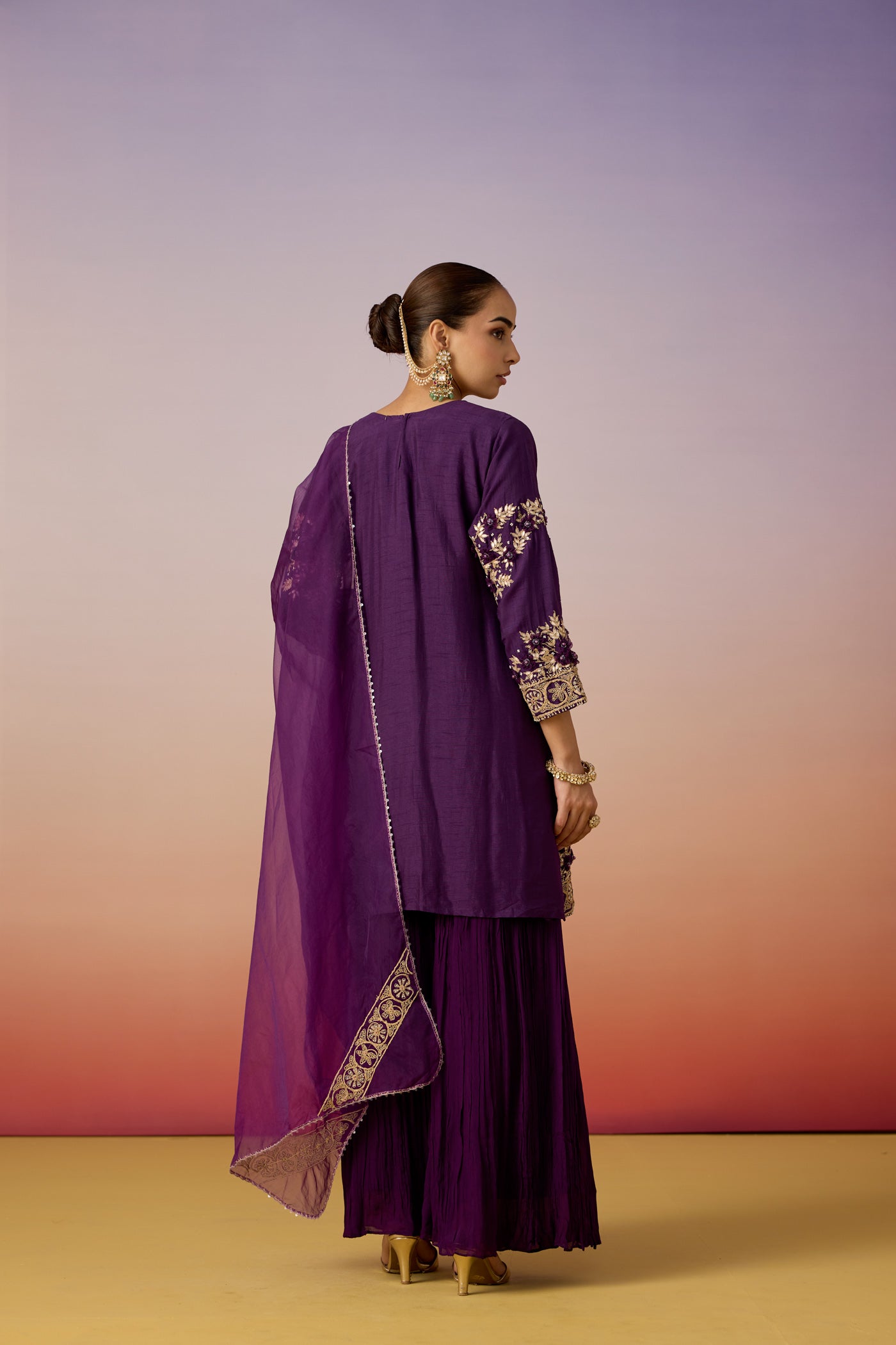 Deep Violet Embellished Premium Silk Sharara Set
