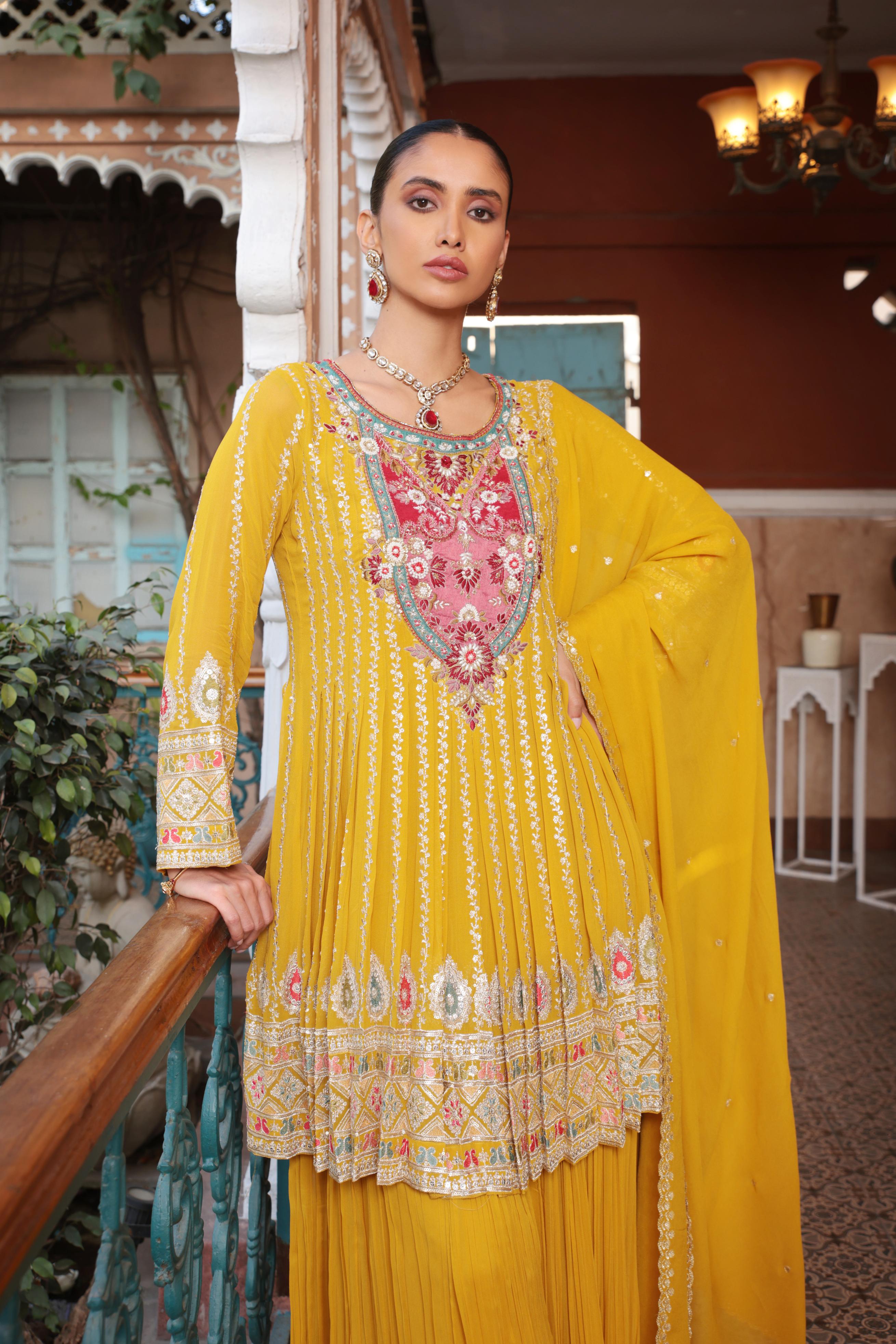 Yellow Affair Embellished Georgette Silk Palazzo Set