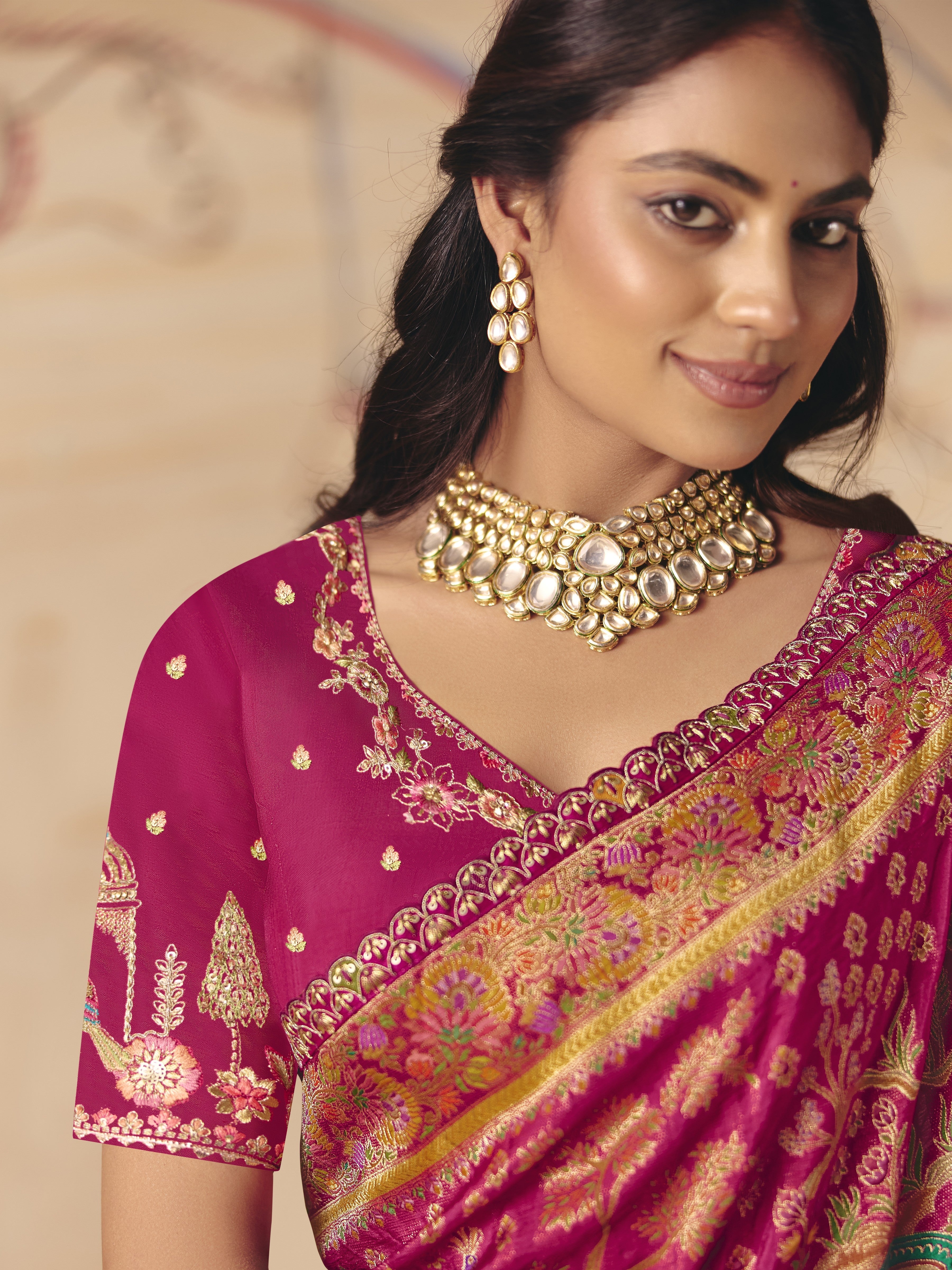 Pink Majesty Embellished Dola Silk Saree