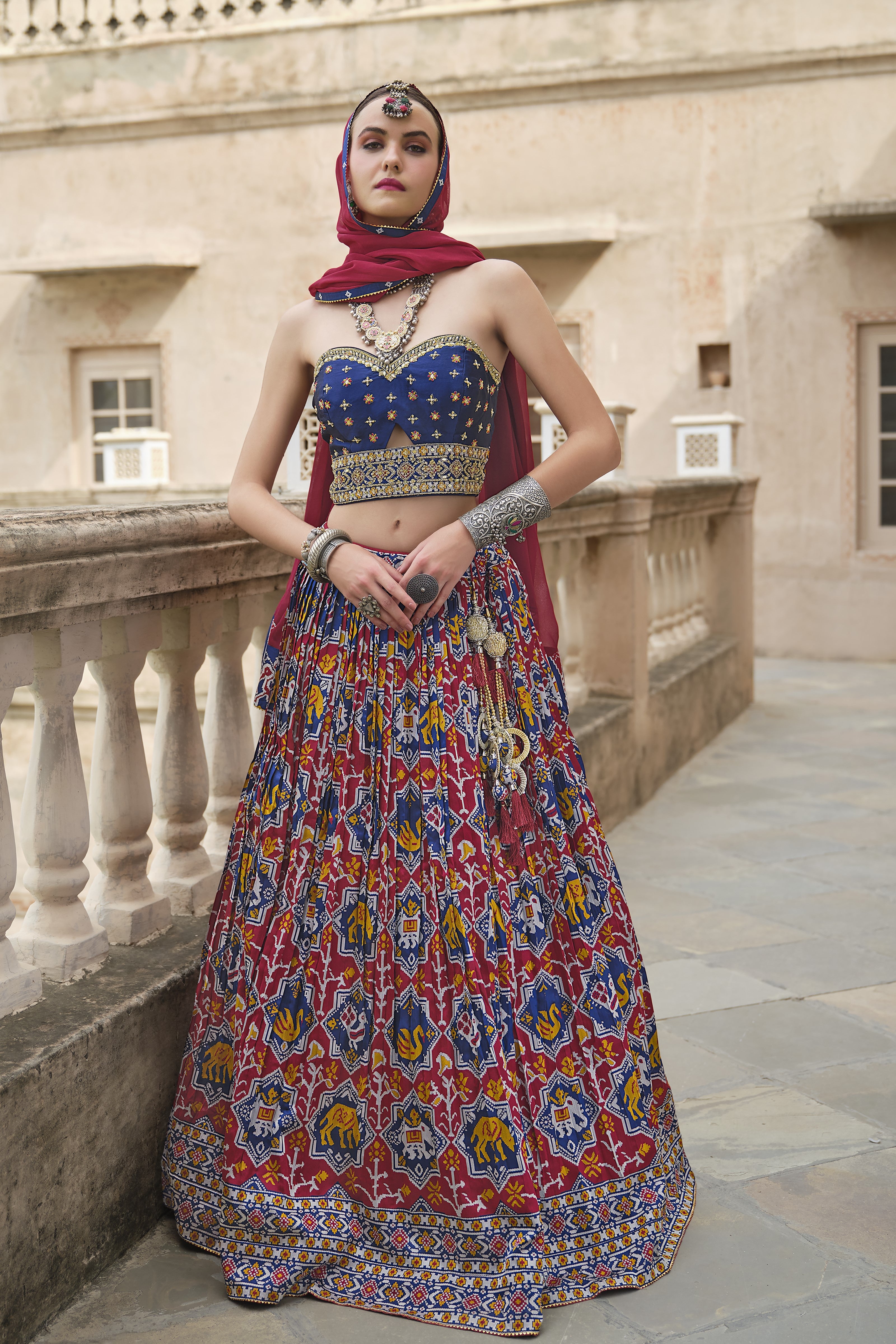 Blue Ethnic Printed Premium Silk Lehenga Set