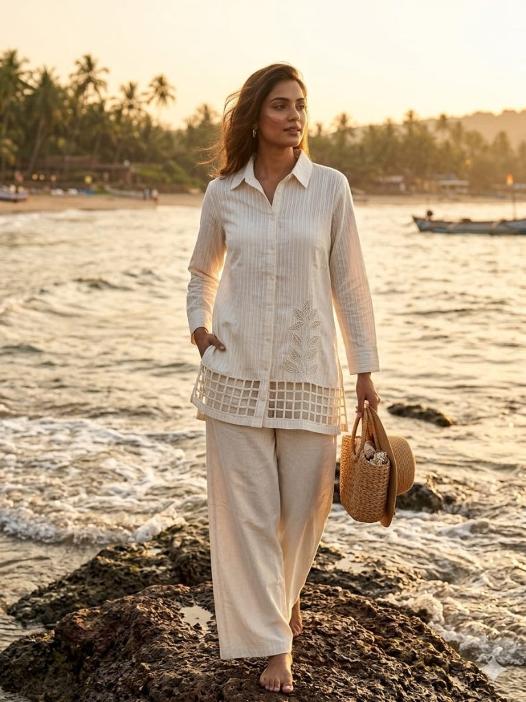 Ivory Glow Embroidered Cotton Co-Ord Set
