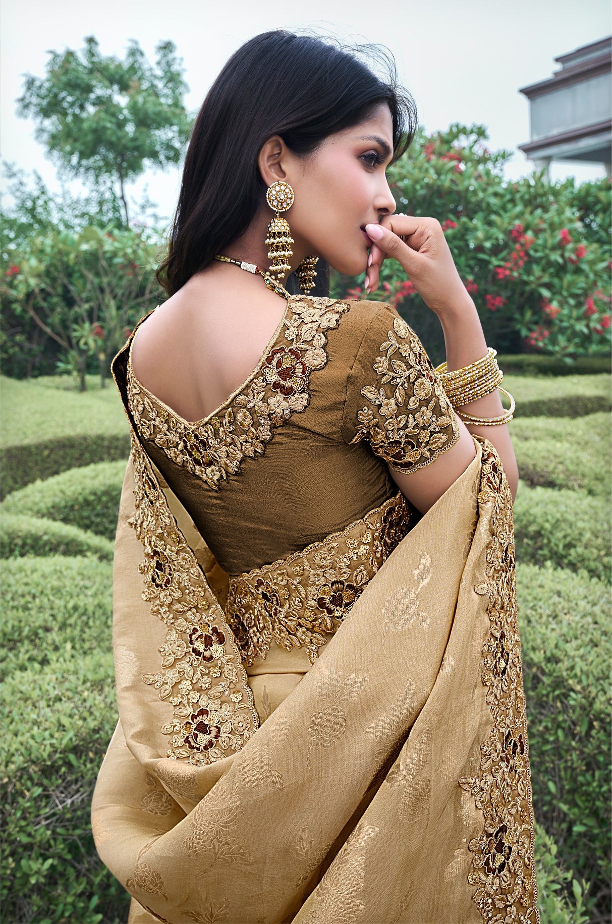 Beige Ombre-Dyed Designer Saree