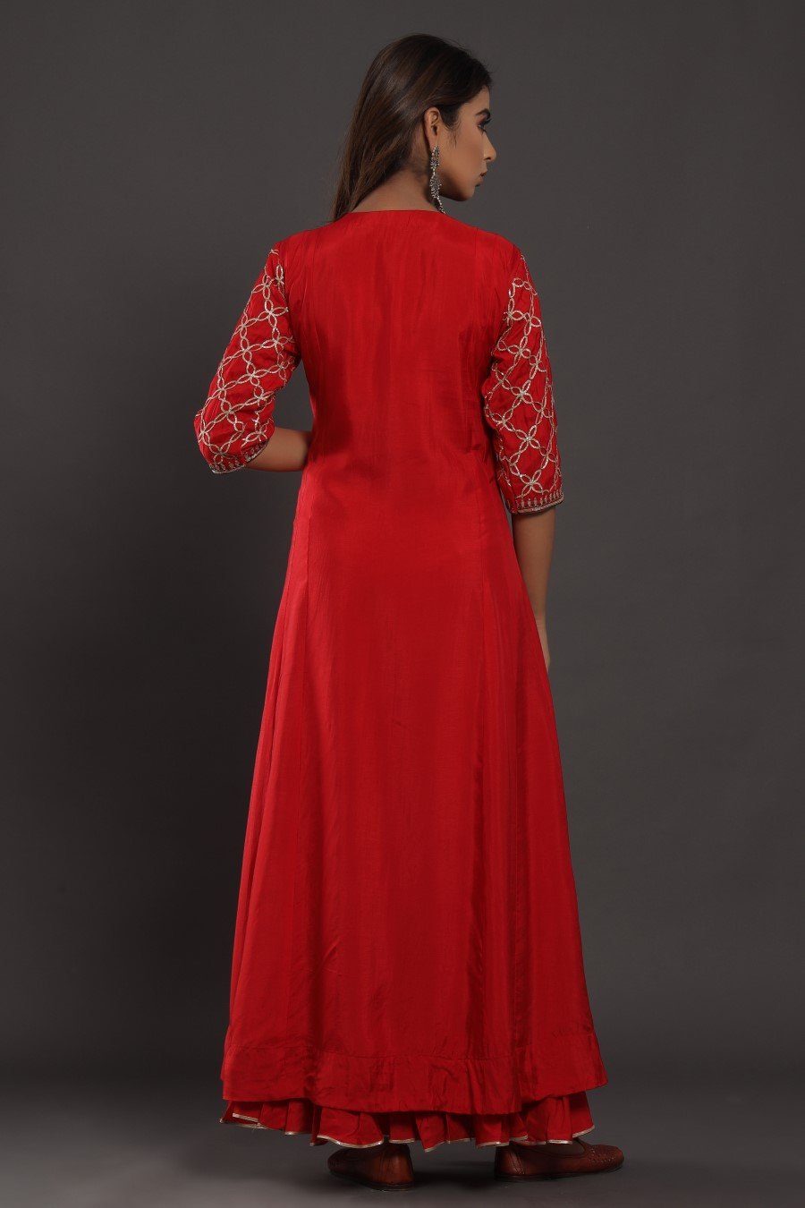 Red Colour Chanderi Silk Kalidar Kurta With Embroidery