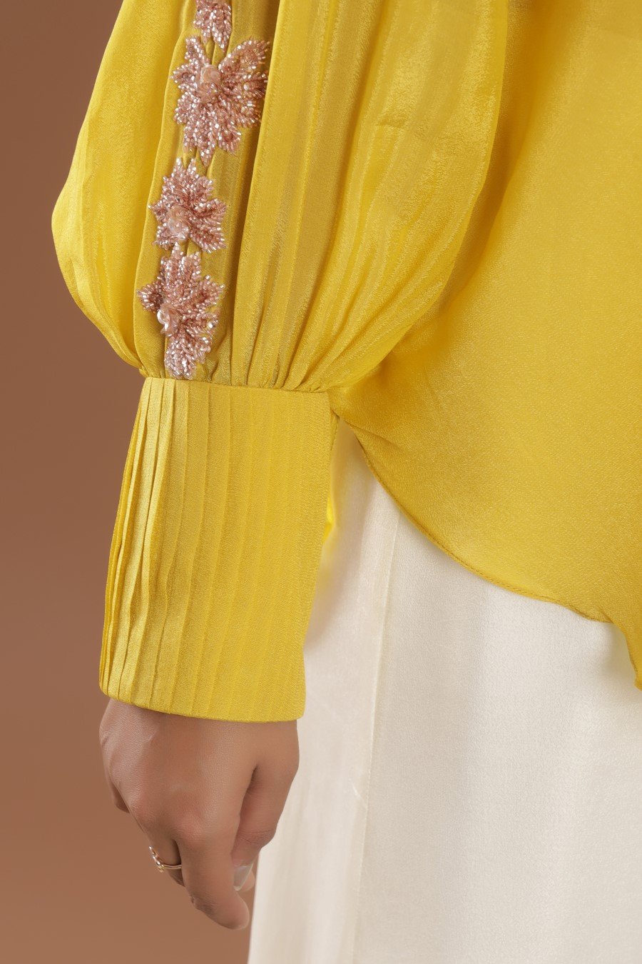 Georgette Crepe Golden Yellow Embroidery Kurta With Flair Pant