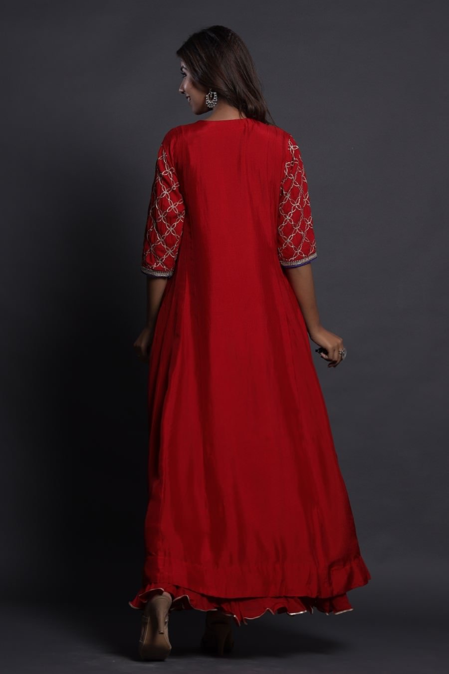 Modal Silk Red Ankle Length Dress