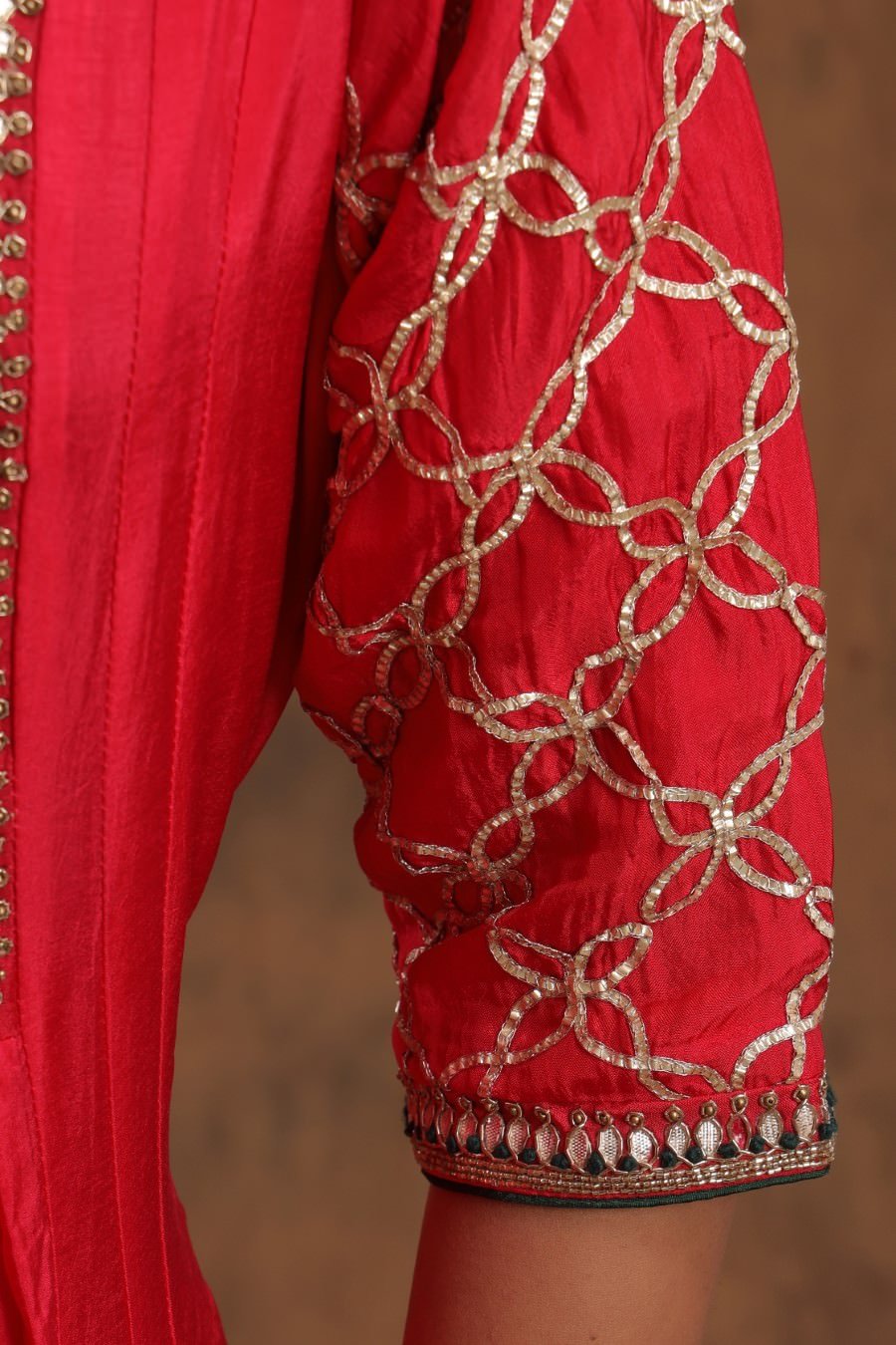 Red Chanderi Silk Kalidar Kurti With Embroidery