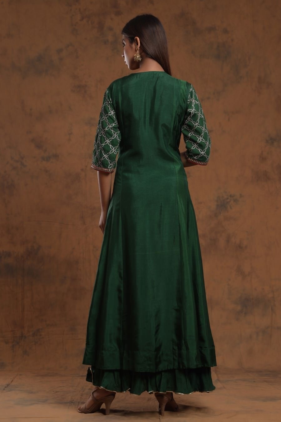 Bottle Green Chanderi Silk Anarkali