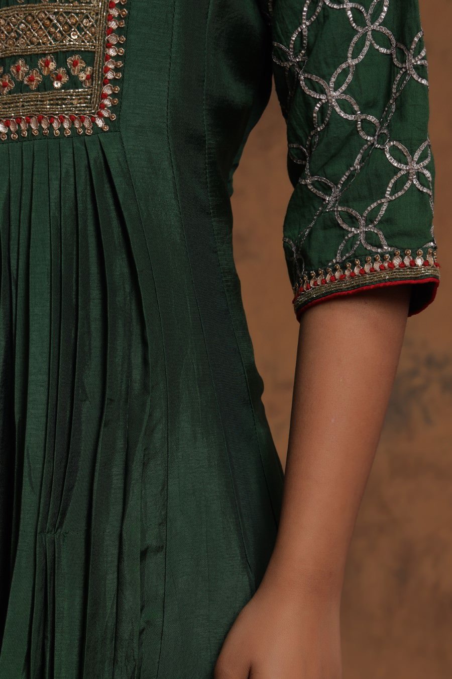 Bottle Green Chanderi Silk Anarkali