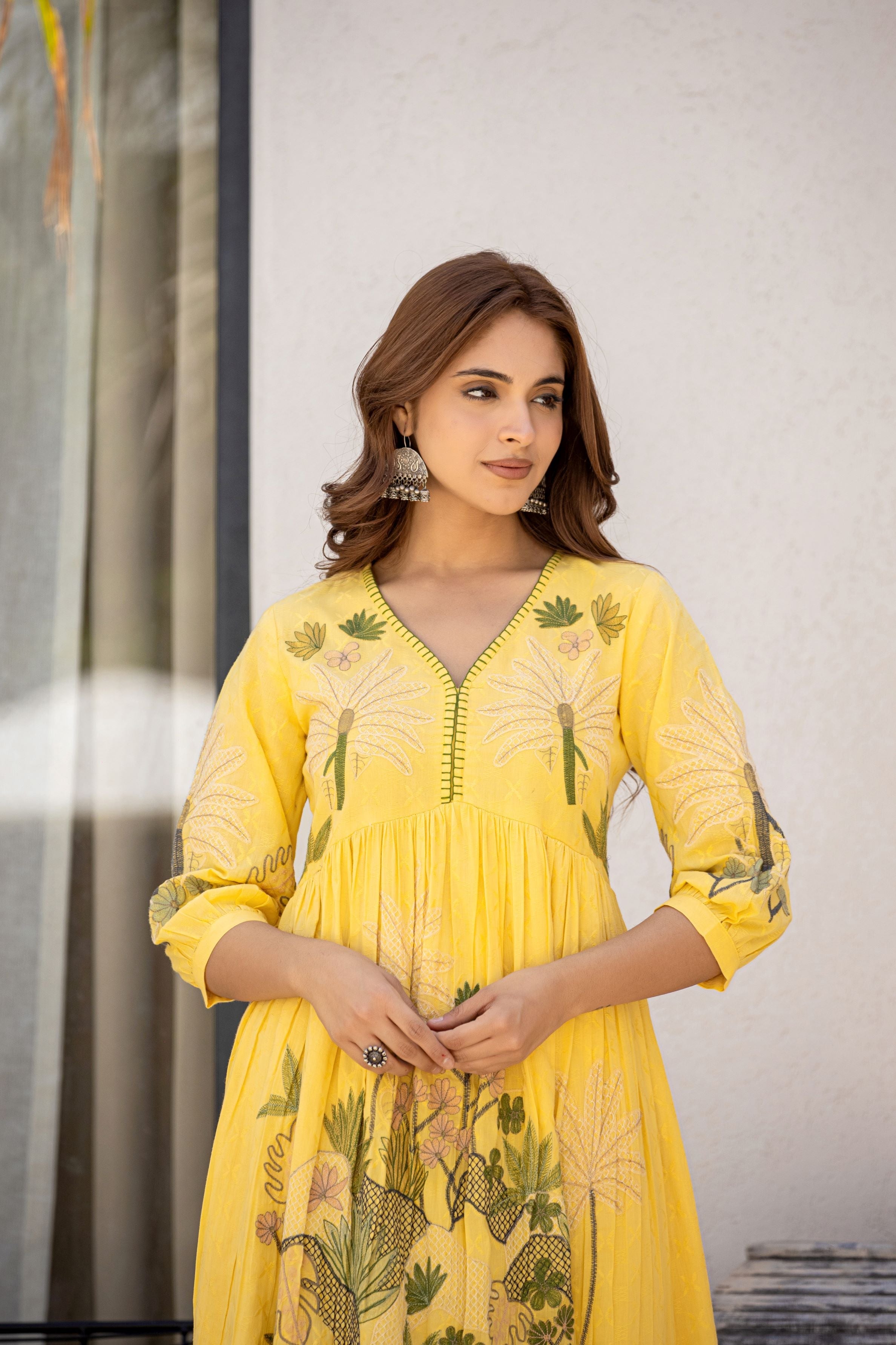 Bright Yellow Embroidered Spanish Cotton Co-Ord Set