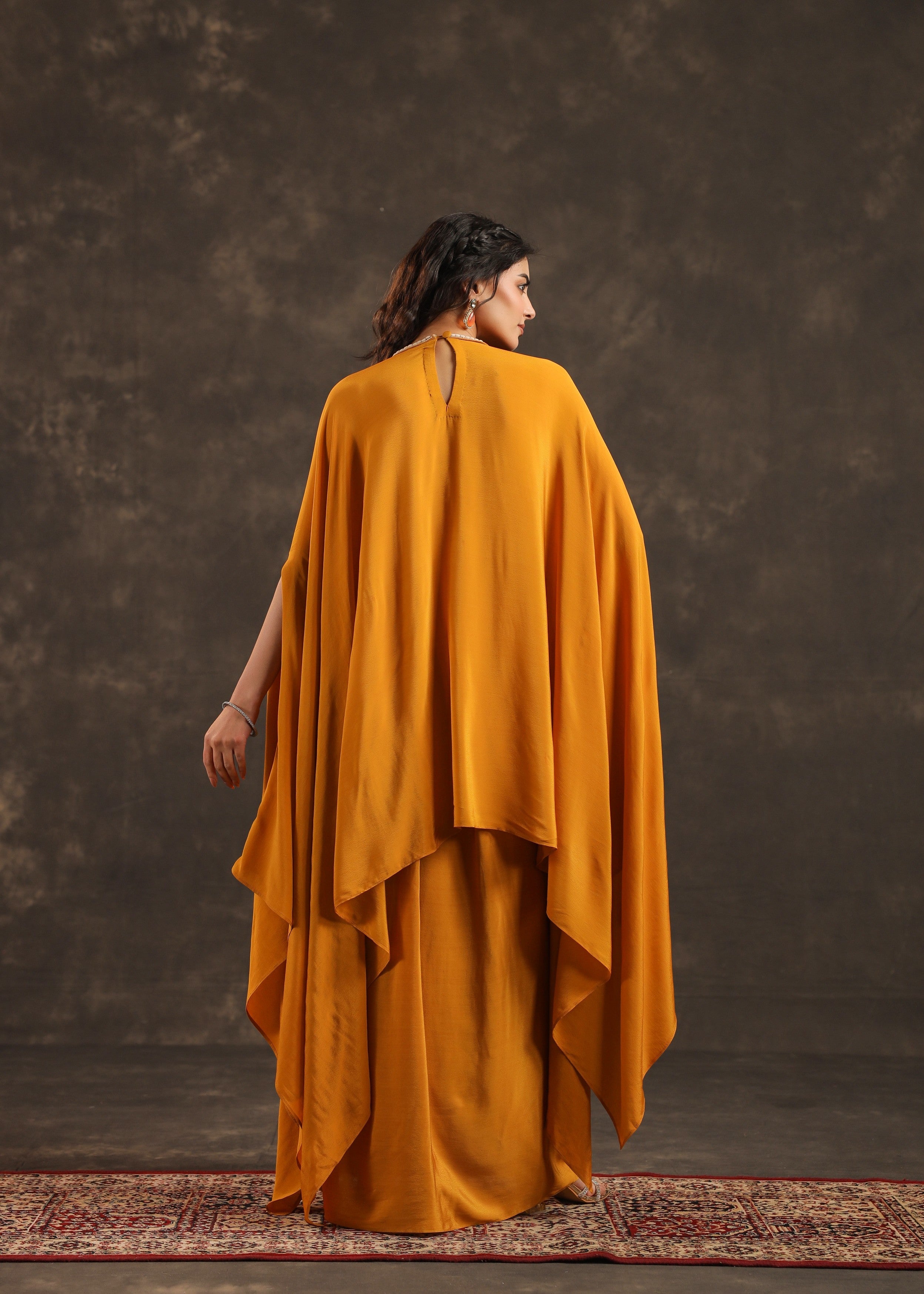 Saffron Embellished Crepe Silk Kaftan Set