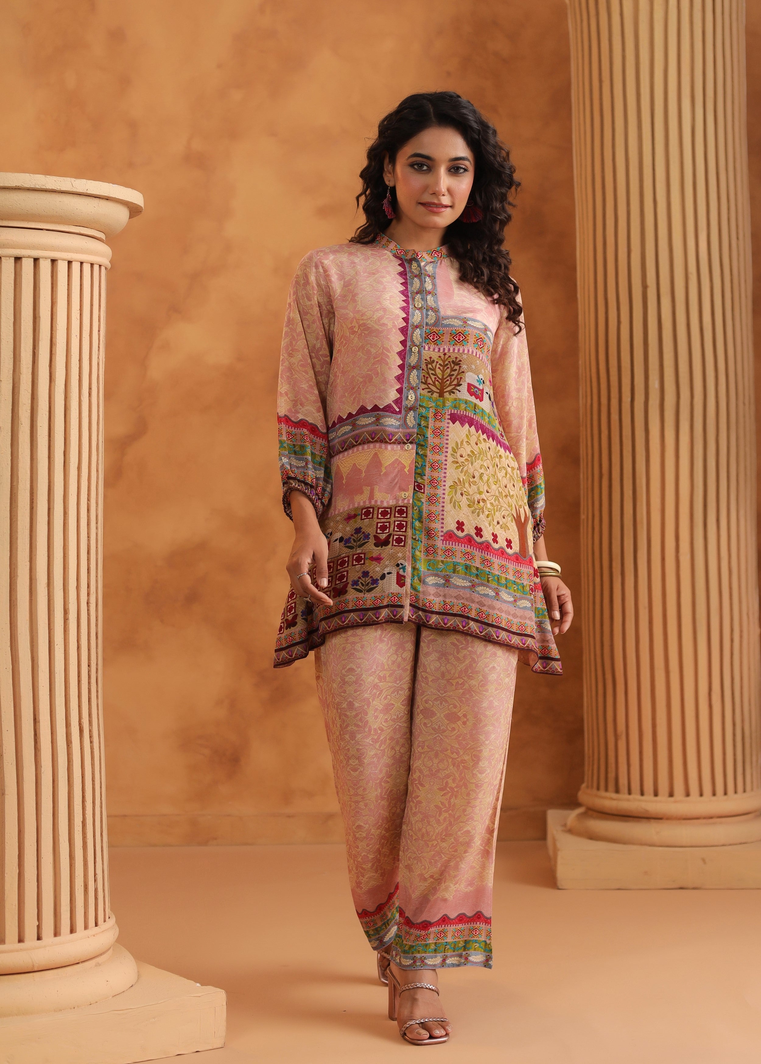 Pastel Pink Printed Viscose Crepe Co-Ord Set