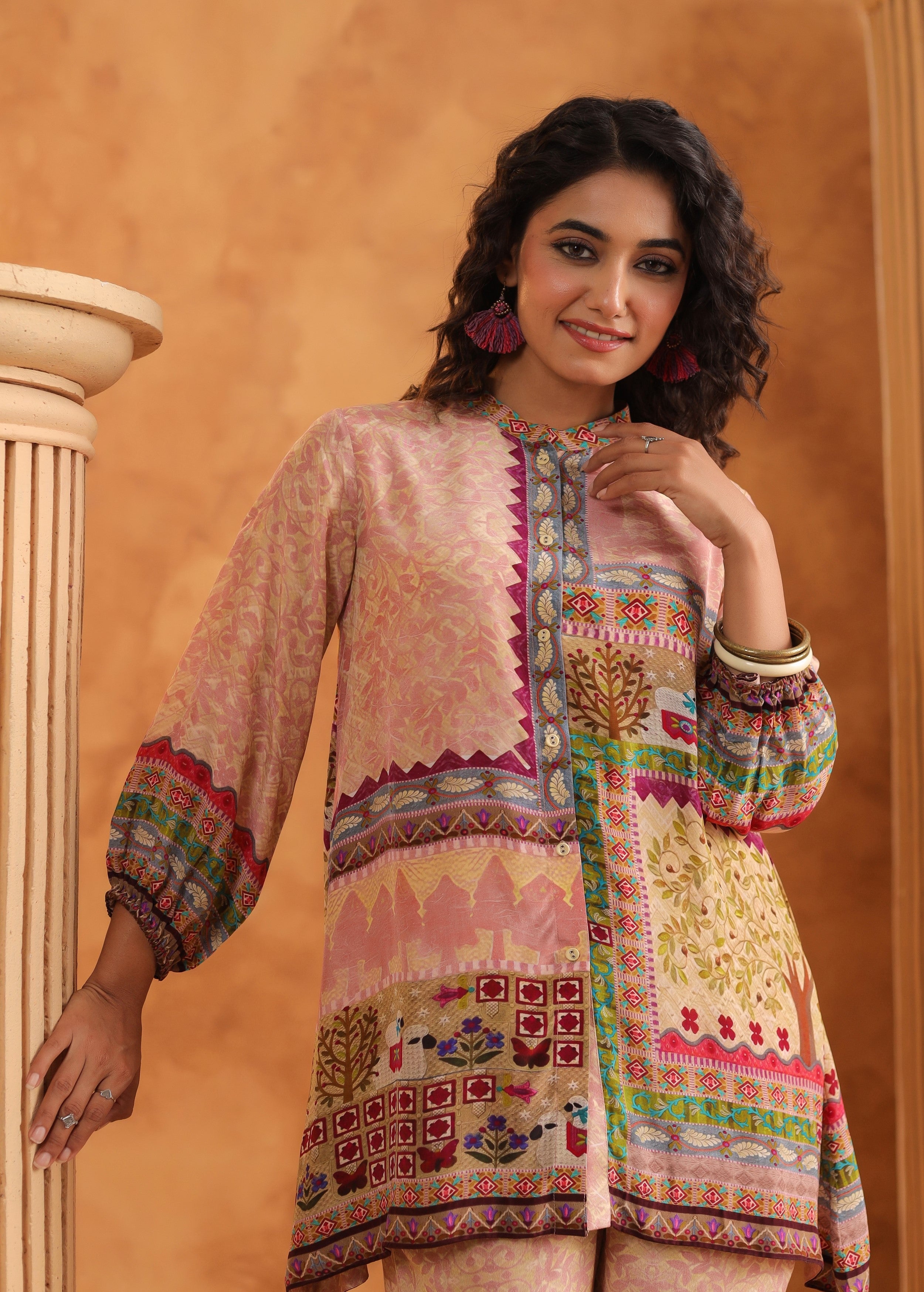 Pastel Pink Printed Viscose Crepe Co-Ord Set