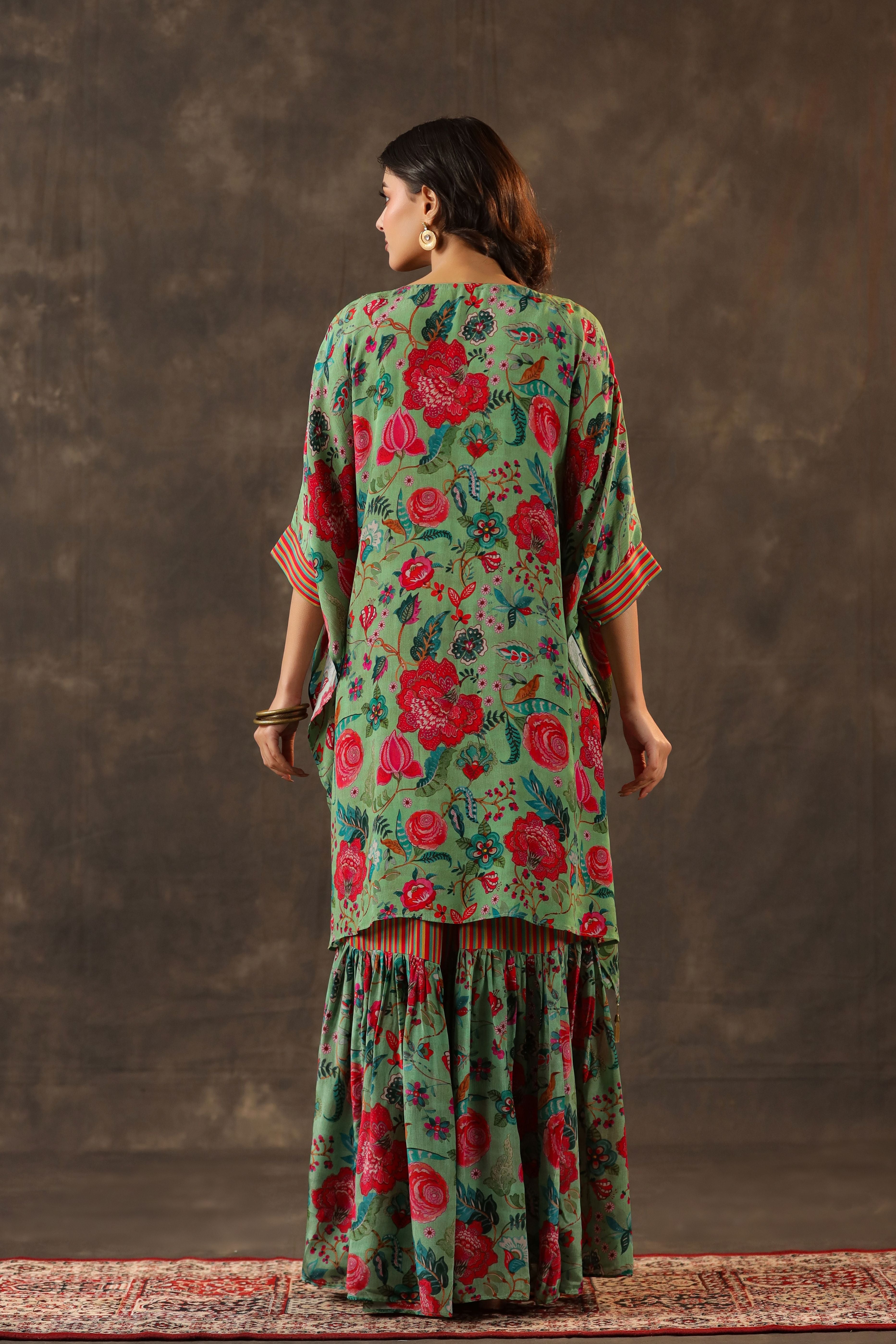 Seafoam Green Printed Crepe Silk Sharara Set