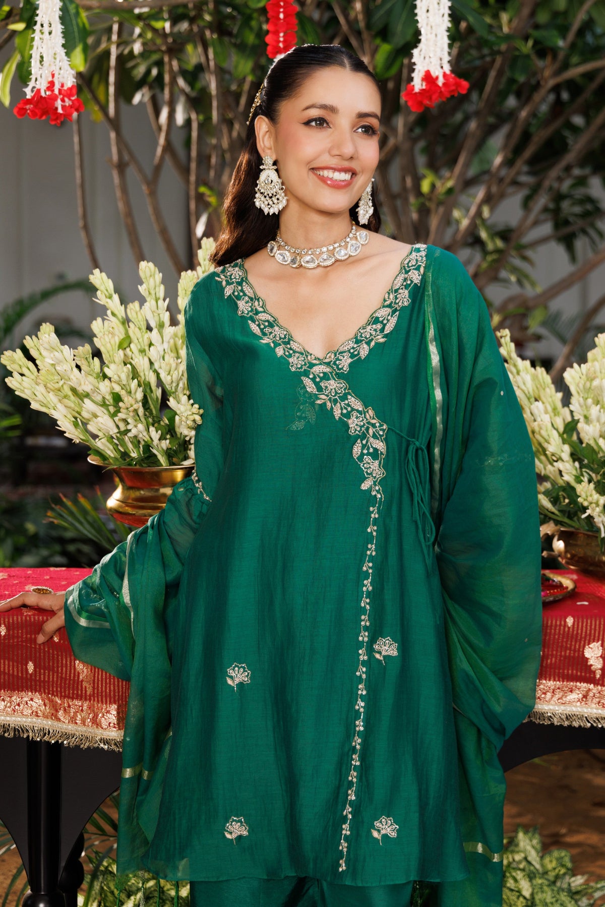Emerald Green Embellished Chanderi Silk Palazzo Set