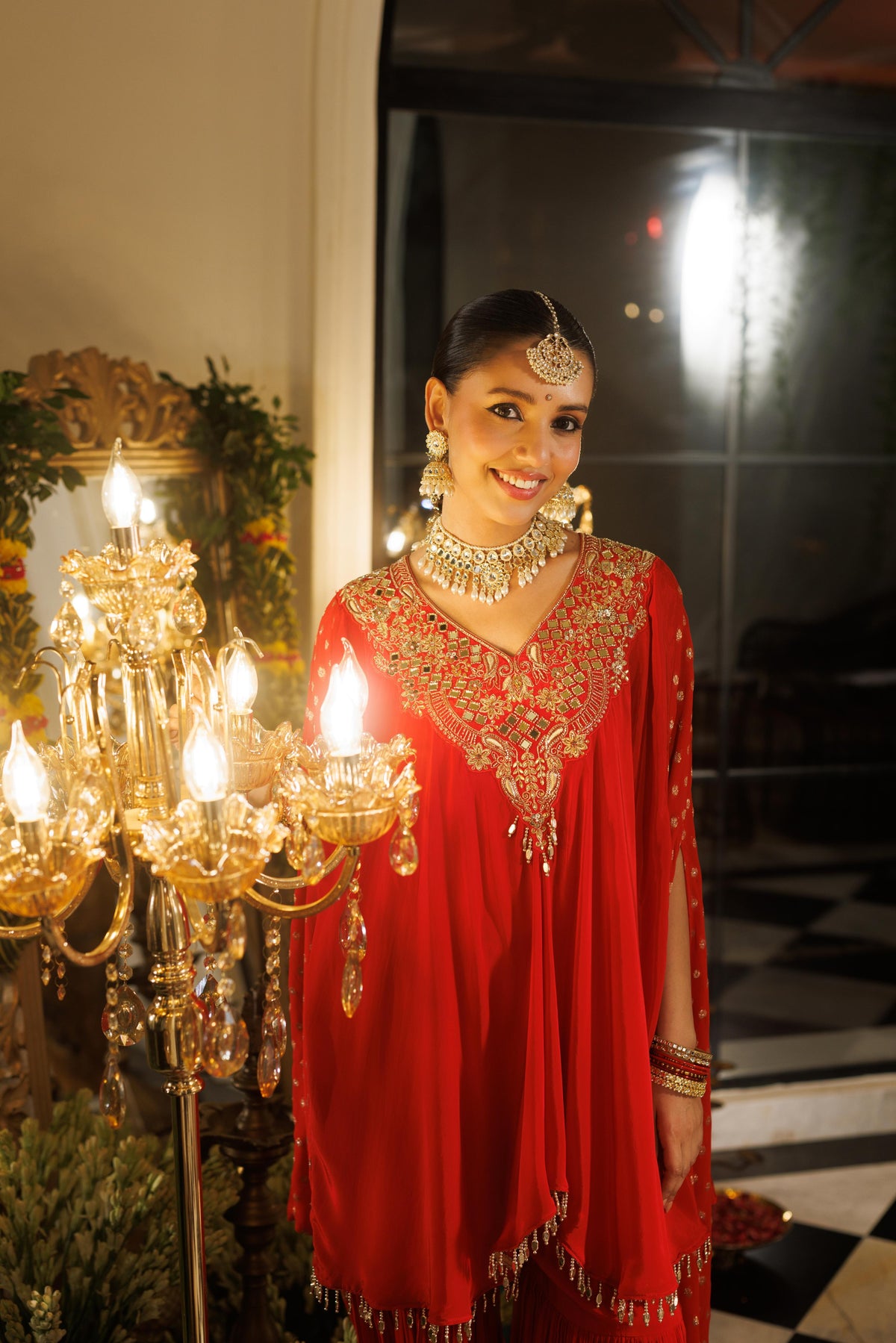 Vibrant Rasperry Embellished Crepe Silk Sharara Set