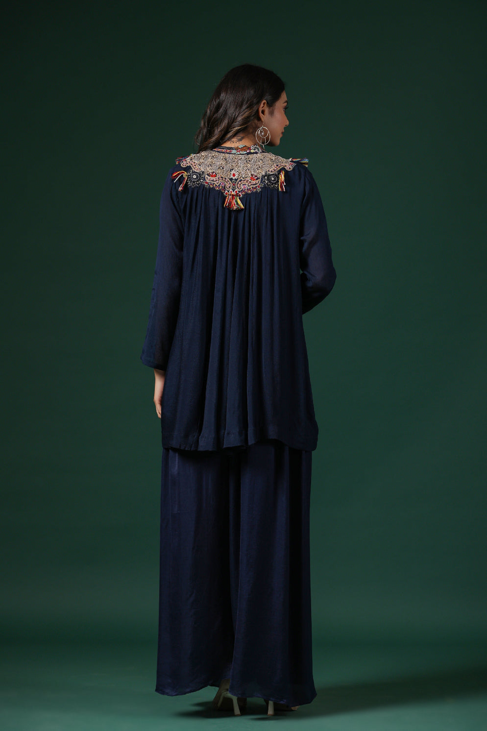 Deep Blue Embroidered Premium Silk Co-Ord Set