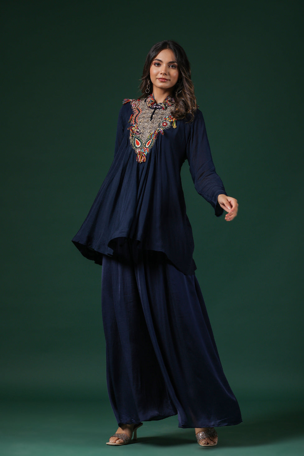 Deep Blue Embroidered Premium Silk Co-Ord Set