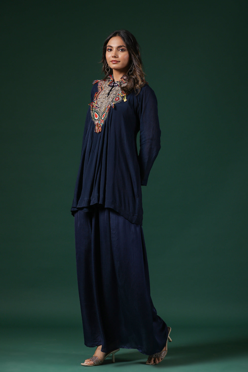 Deep Blue Embroidered Premium Silk Co-Ord Set