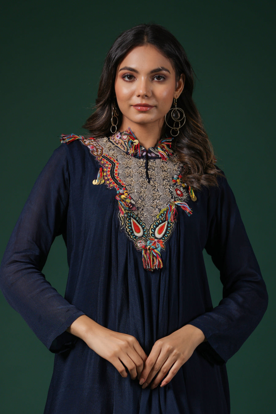 Deep Blue Embroidered Premium Silk Co-Ord Set