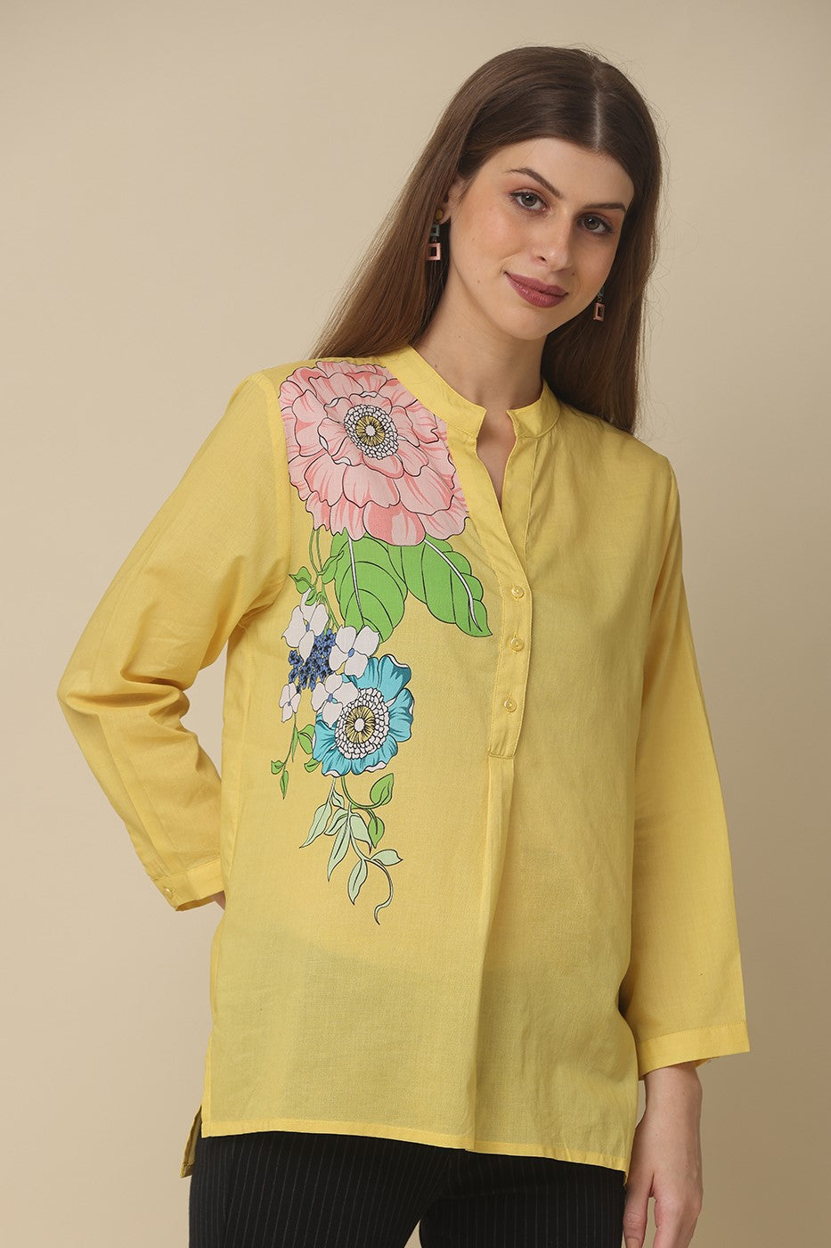 Classic Yellow Floral Printed Cotton Shirt