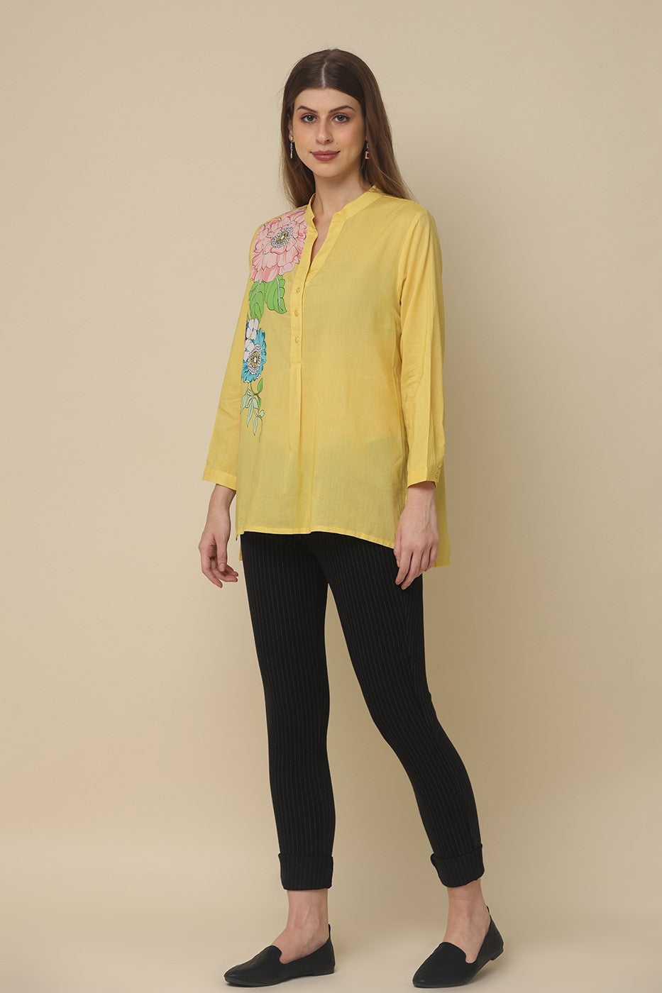 Classic Yellow Floral Printed Cotton Shirt