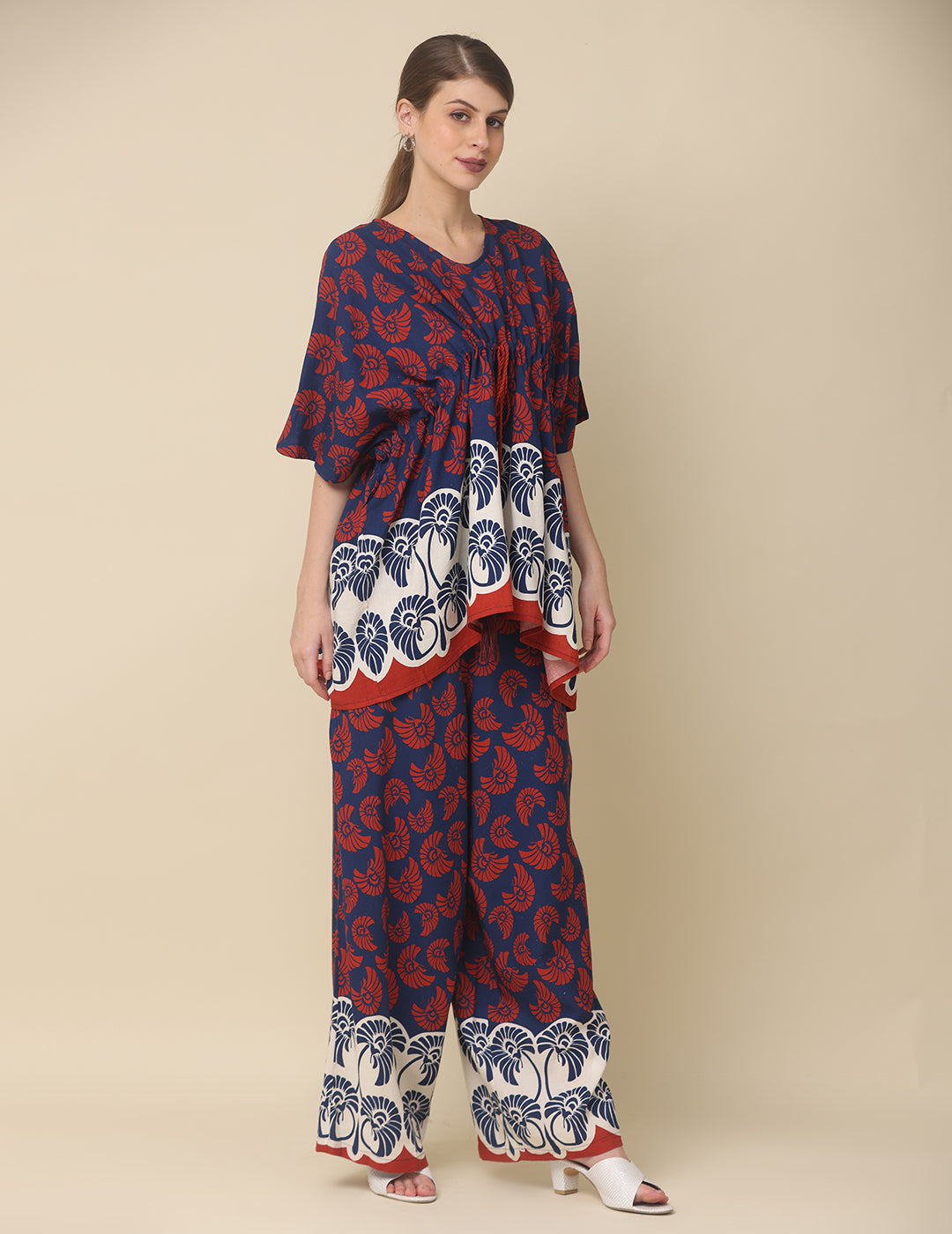Navy & Crimson Printed Cotton Co-Ord Set