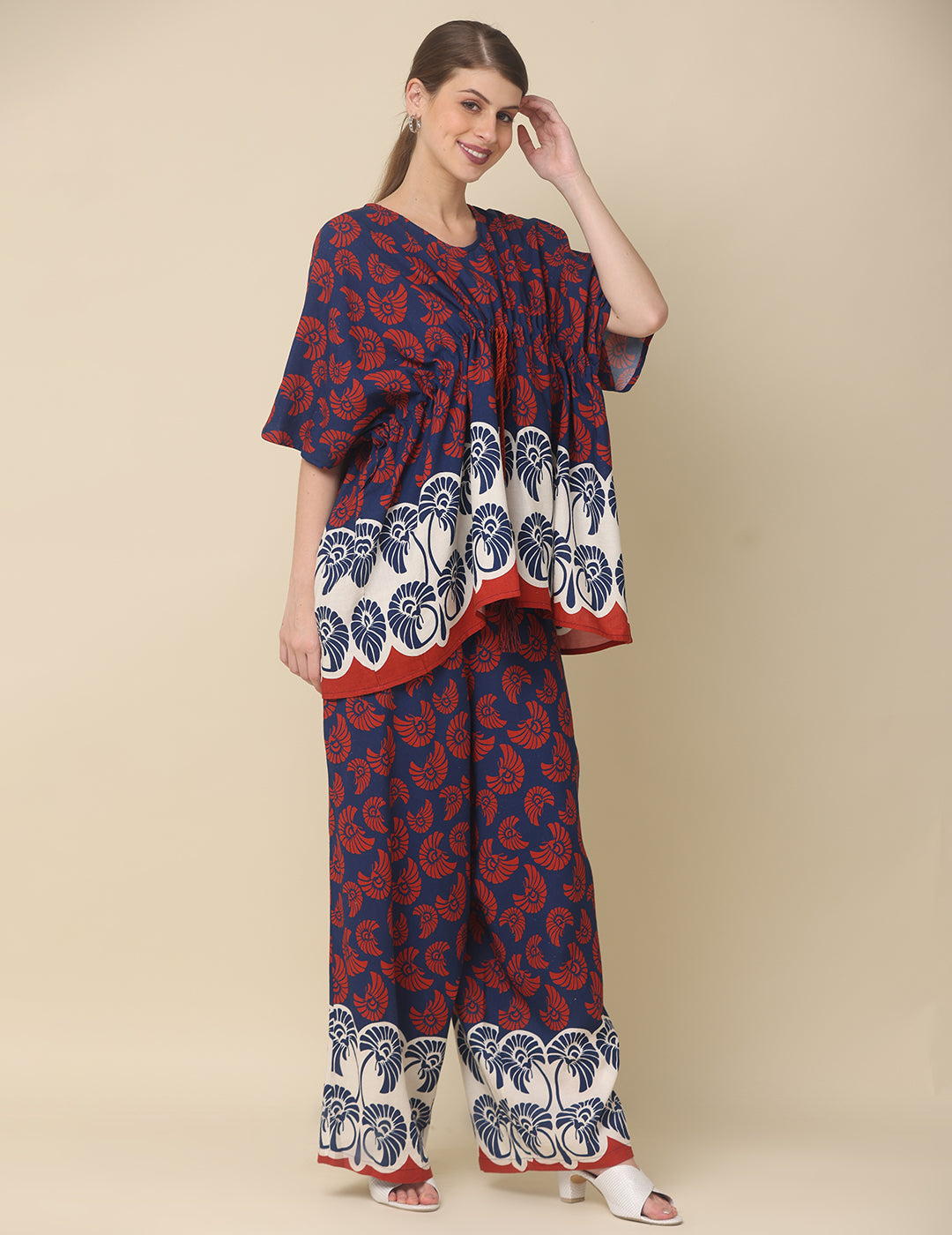 Navy & Crimson Printed Cotton Co-Ord Set