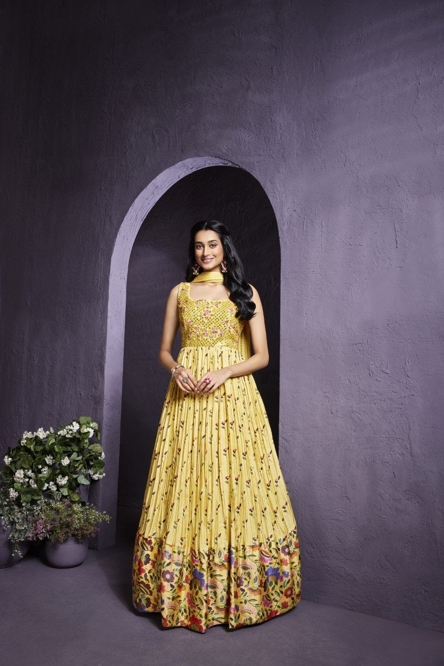 Chic Yellow Embroidered Anarkali with Dupatta