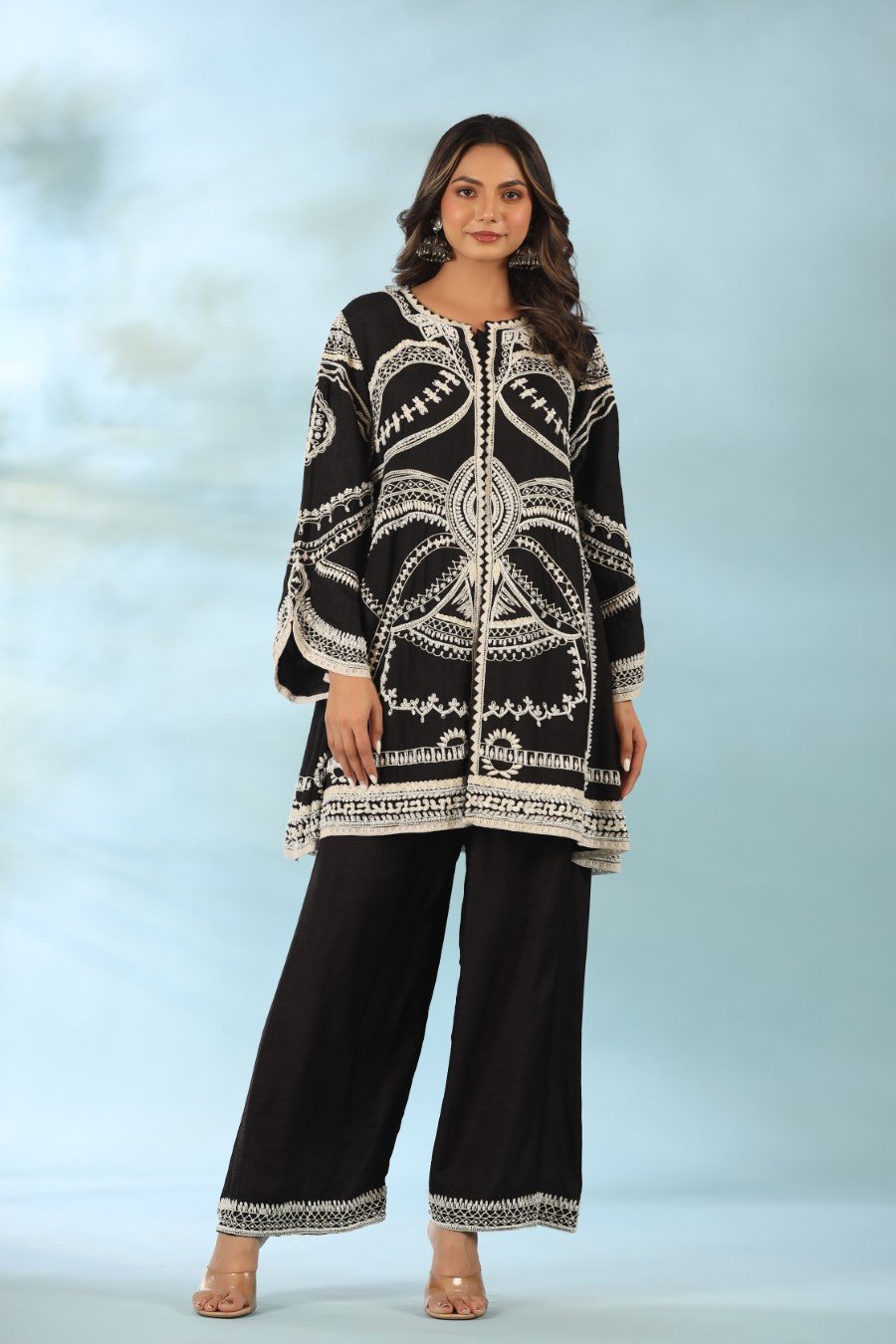 Black Embroidered Tunic with Palazzo Pants