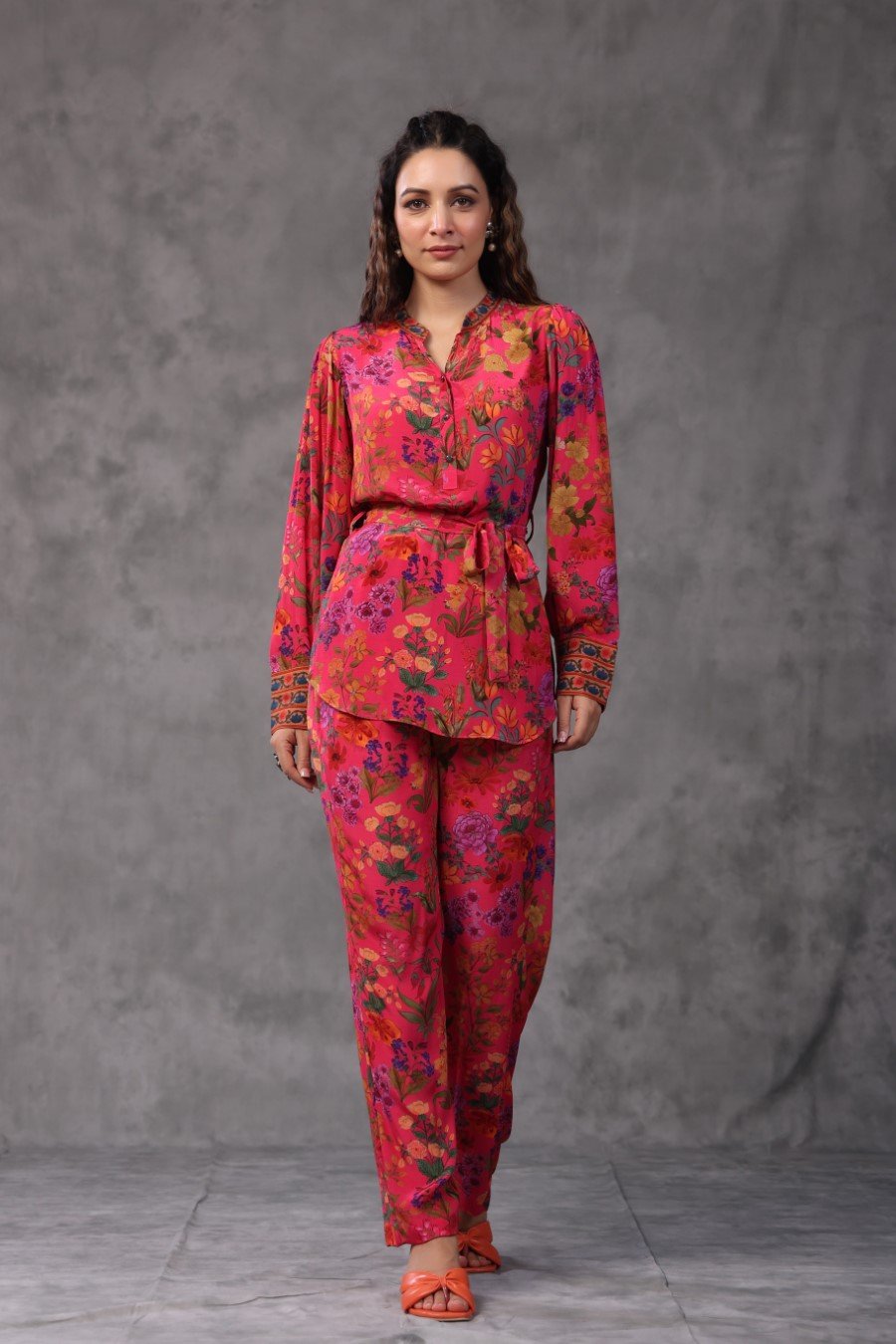 Deep Pink Printed Spanish Crepe Co-ord Set