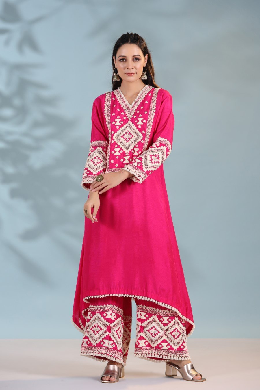 Hot Pink Kashmiri Embroidered Kurta with Palazzo