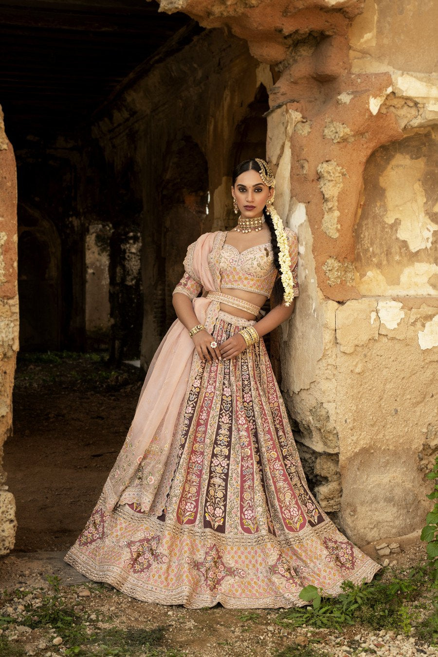 Pastel Pink Floral Embroidered Lehenga Set